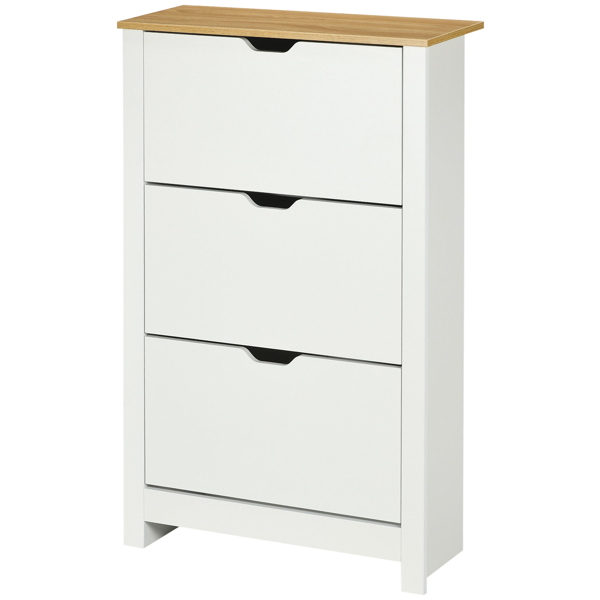 Schuhschrank, 3 Fächer, 18 Paar Schuhe, 72 cm x 26 cm x 112 cm, Weiß + Braun