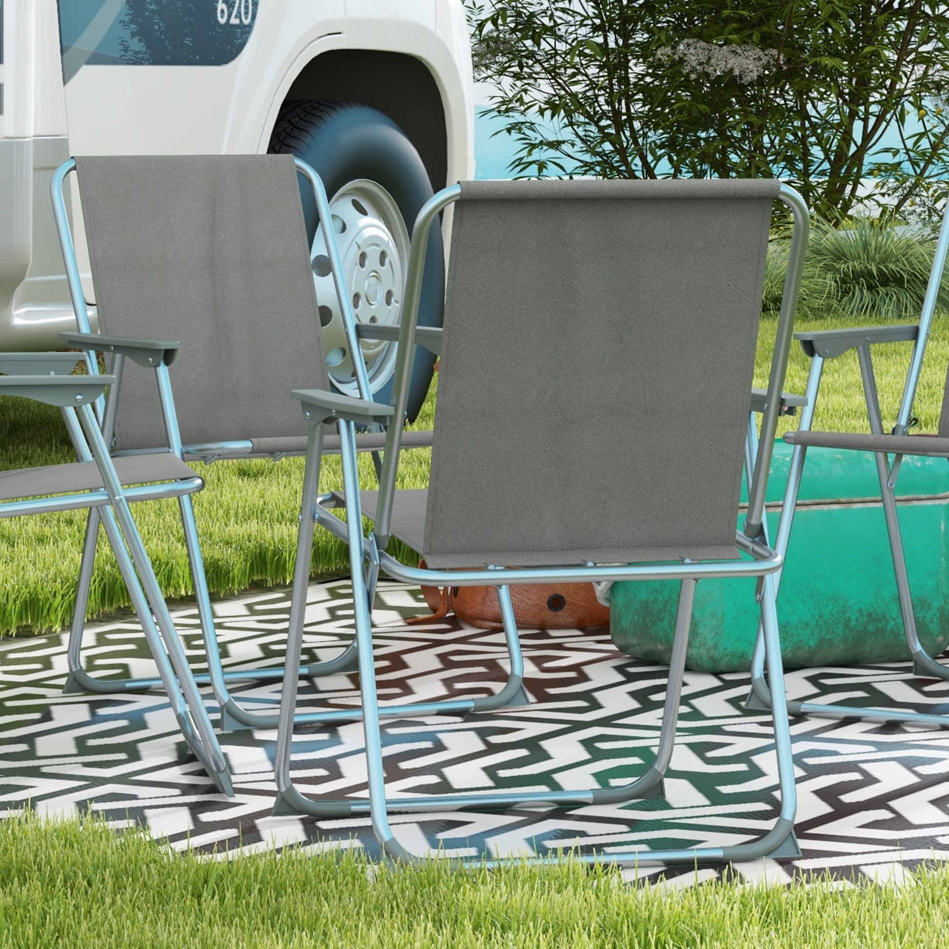 Gartenstuhl Klappstuhl Campingstuhl, 53 cm x 54 cm x 76 cm, Glau + Silber