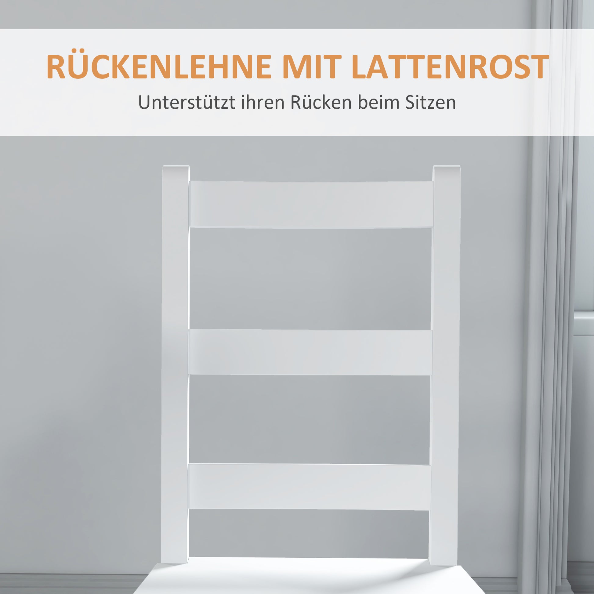 Esszimmerstühle 2er Set Holz Küchenstuhl mit Leistenrücklehne, Rutschfest, Weiß