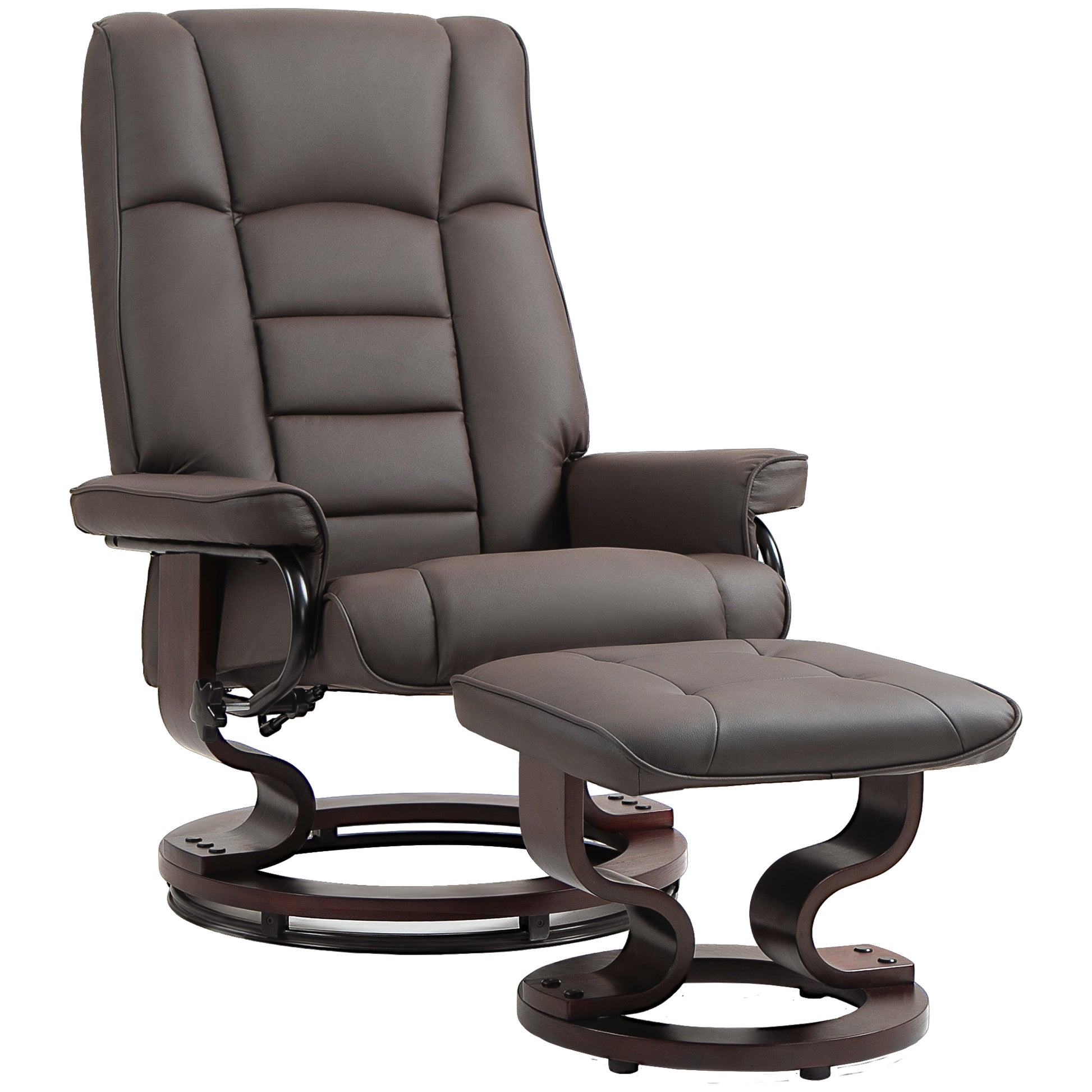 Relaxsessel mit Hocker, drehbar & neigbar, Kunstlederbezug, bis 150 kg, Holzgestell