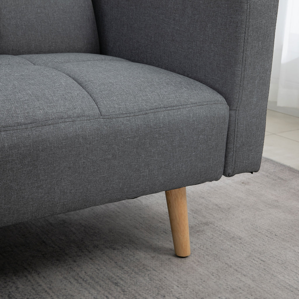 2 in 1 Schlafsofa 205 x 88 cm mit Bettfunktion, Sitzkissen, Leinenoptik, Verstellbarer Rückenlehne, Grau