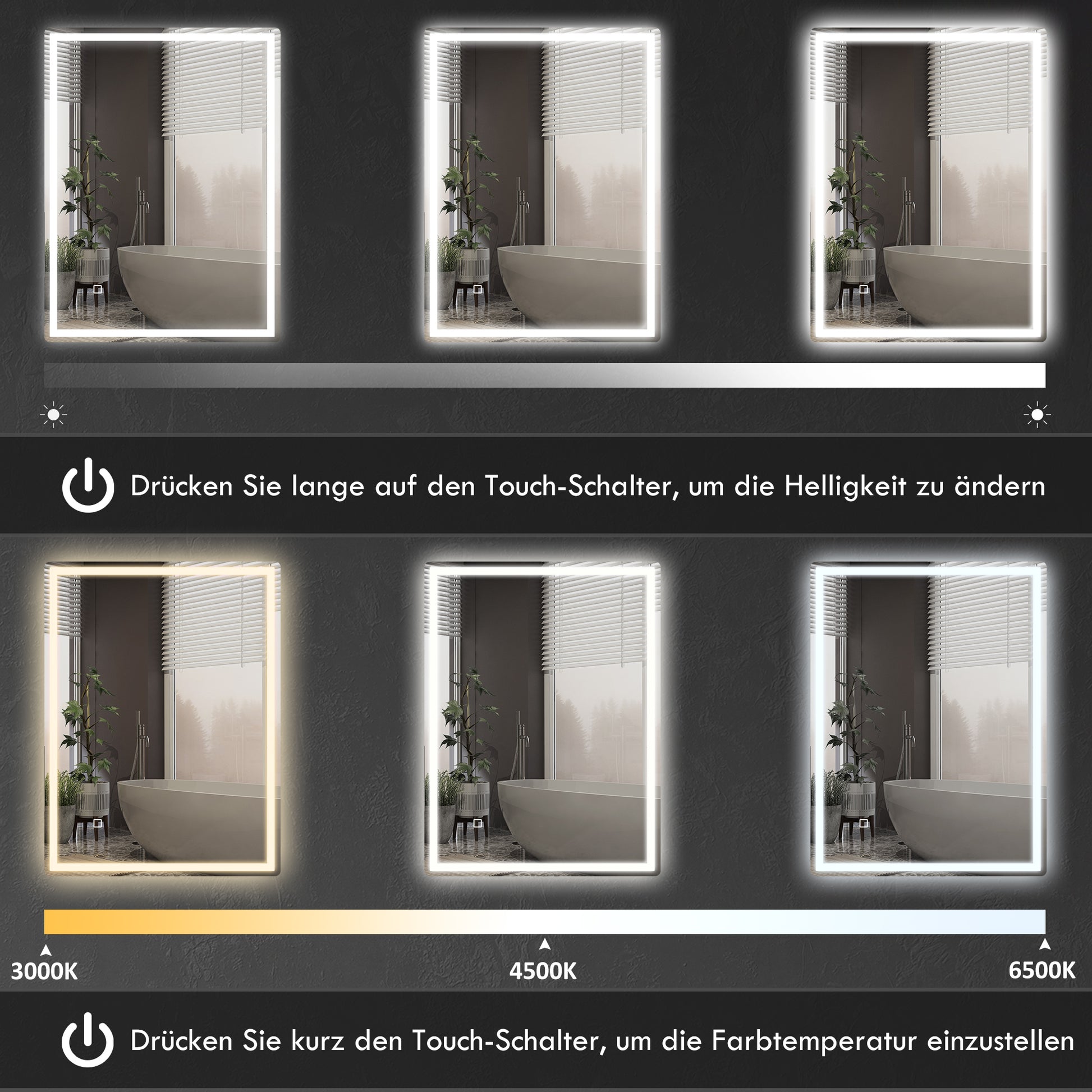 Badezimmerspiegel LED´s. Ber, gsschalter, Antibeschlagfunktion, 60 x 80 x 4 cm, Weiß
