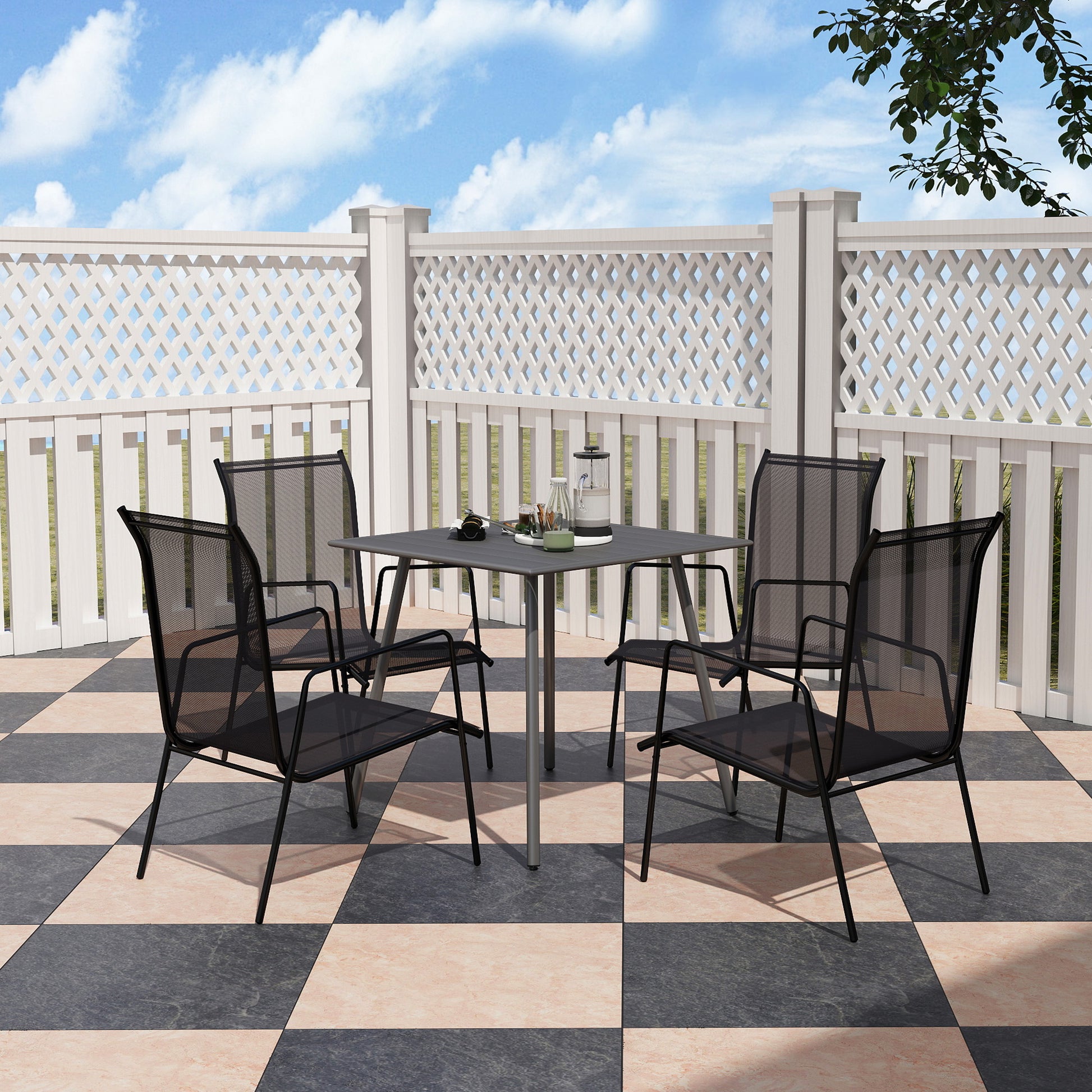 Gartentisch, Outdoor-Esstisch für 4 Personen, Stahlrahmen, leicht zu reinigen, rostbeständig!