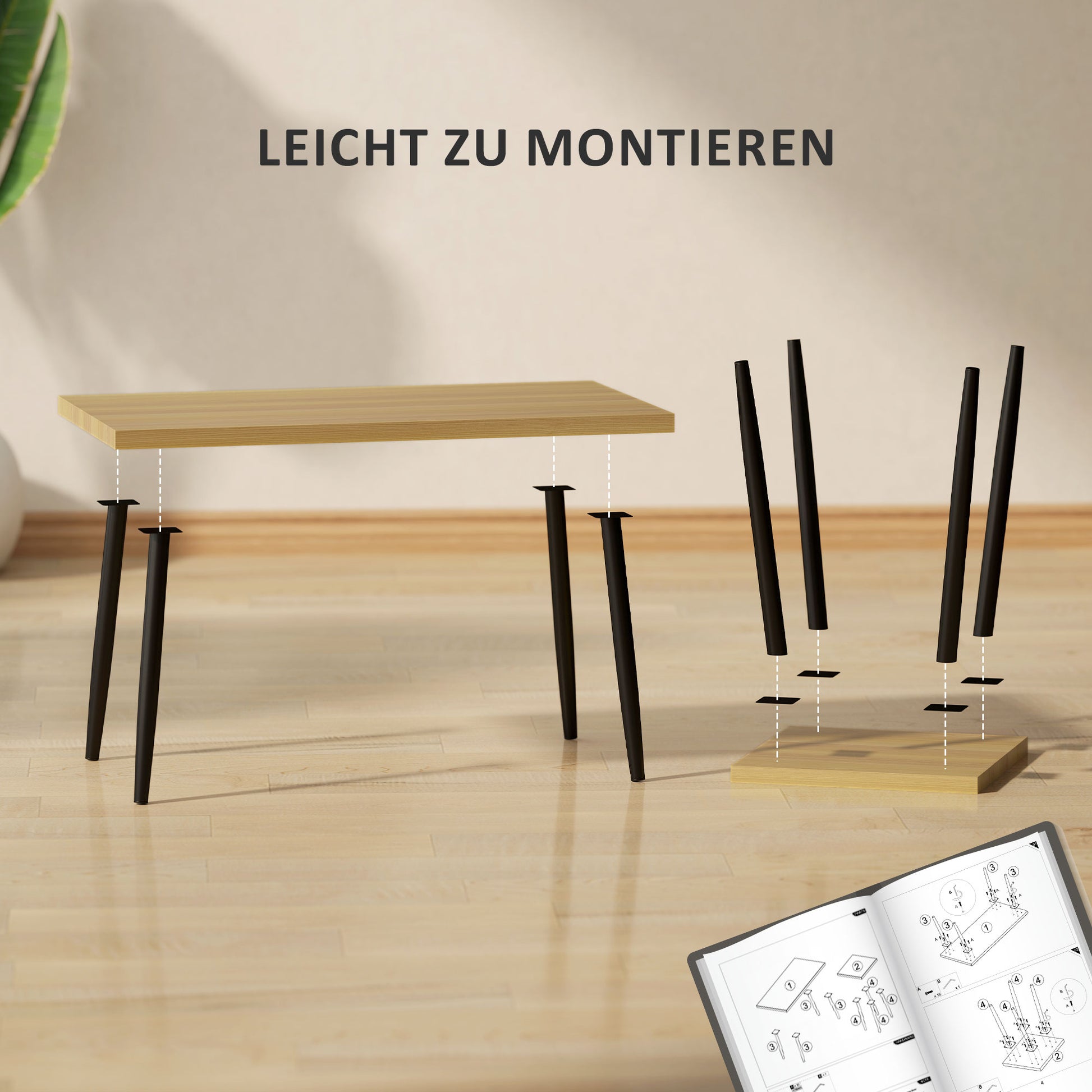 2er-Set Kaffeetische mit Metallrahmen und Holzplatte, Flexible Couchtische, Naturholz