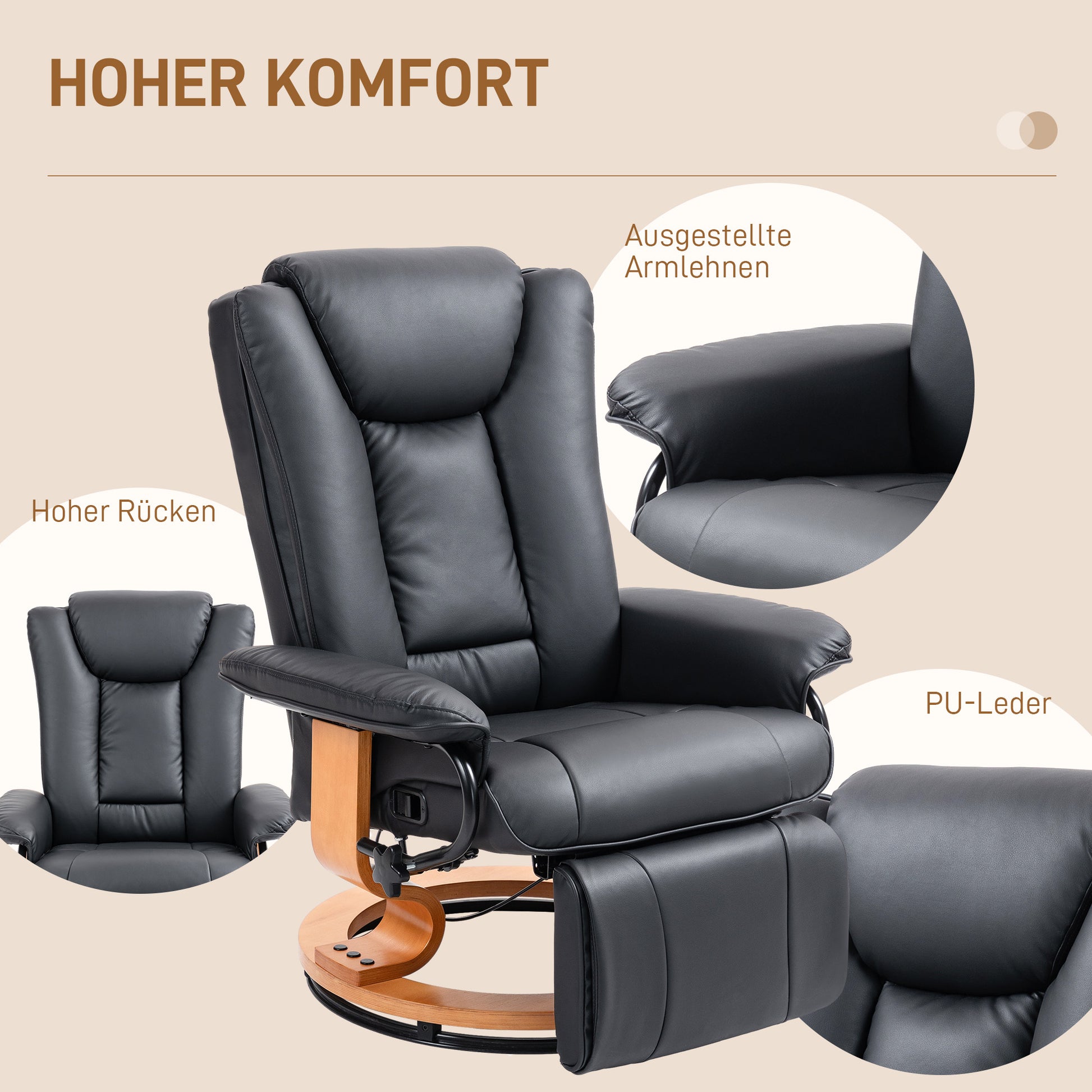 Relaxsessel mit Liegefunktion, drehbar, bis 150 kg, Kunstlederbezug, Stahlrahmen