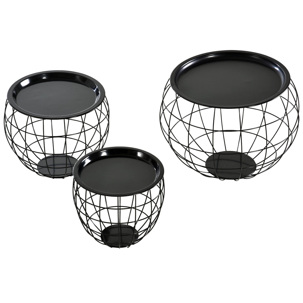 3er Set Couchtisch, Stapeltisch, Beistelltisch, Kaffeetisch, Satztisch, MDF, Natur+Schwarz