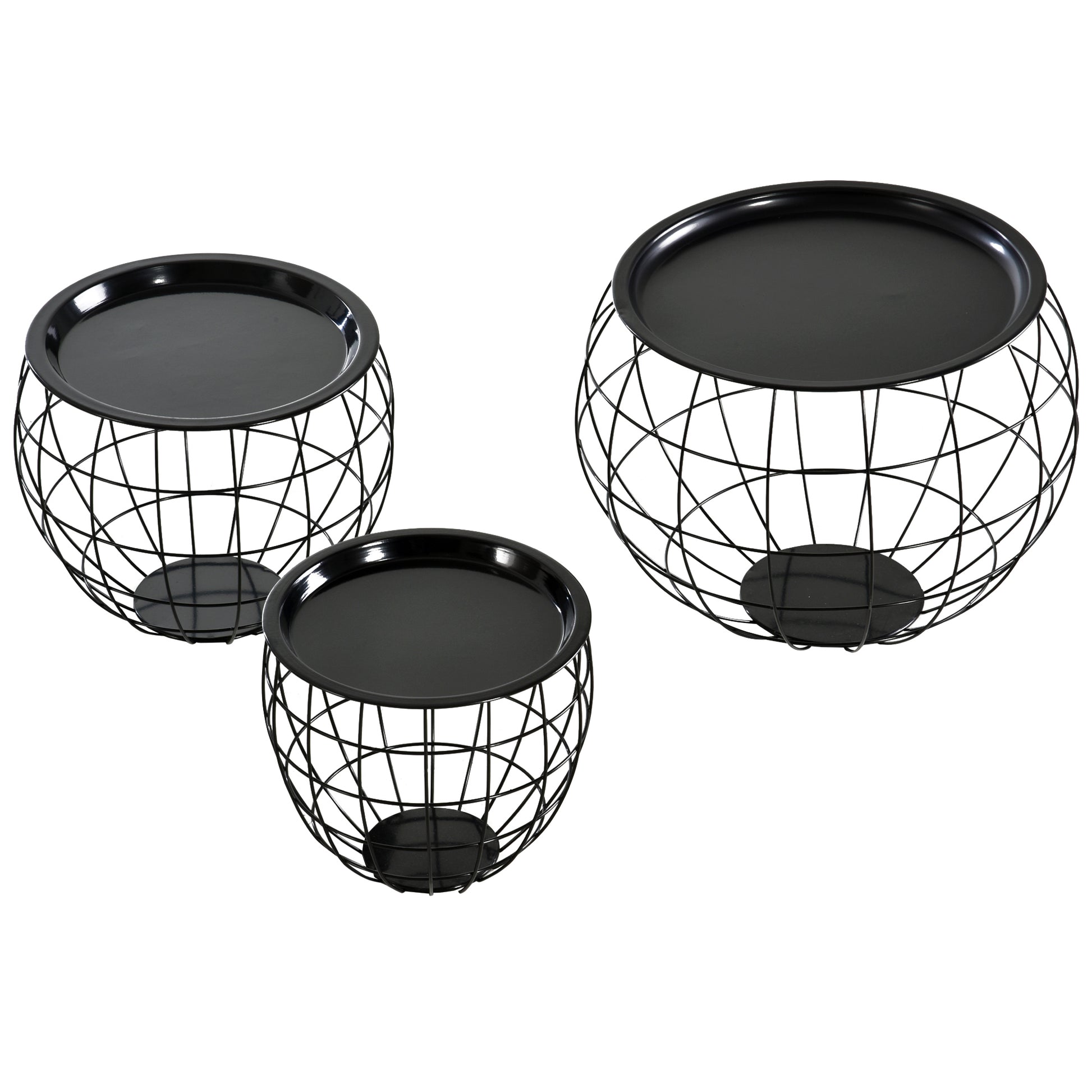 3er Set Couchtisch, Stapeltisch, Beistelltisch, Kaffeetisch, Satztisch, MDF, Natur+Schwarz