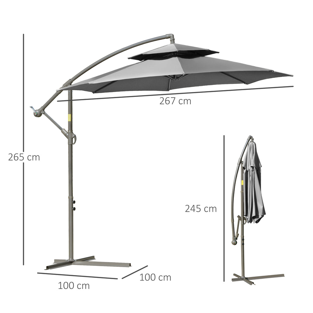 Sonnenschirm Ø2,67 mit Doppeldach Kreuzbasis Stahl Outdoor Sonnenschutz Polyester Stahl