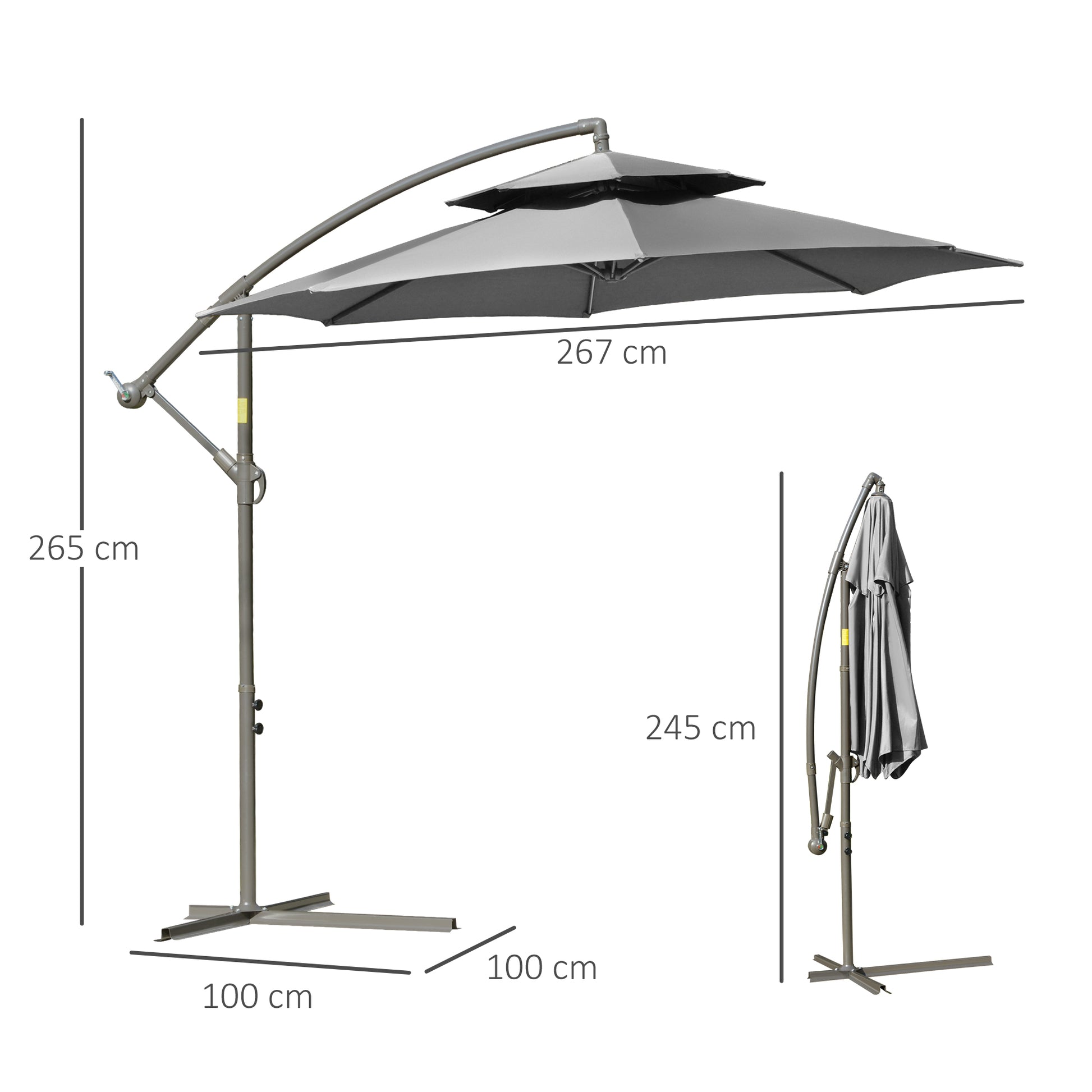 Sonnenschirm Ø2,67 mit Doppeldach Kreuzbasis Stahl Outdoor Sonnenschutz Polyester Stahl