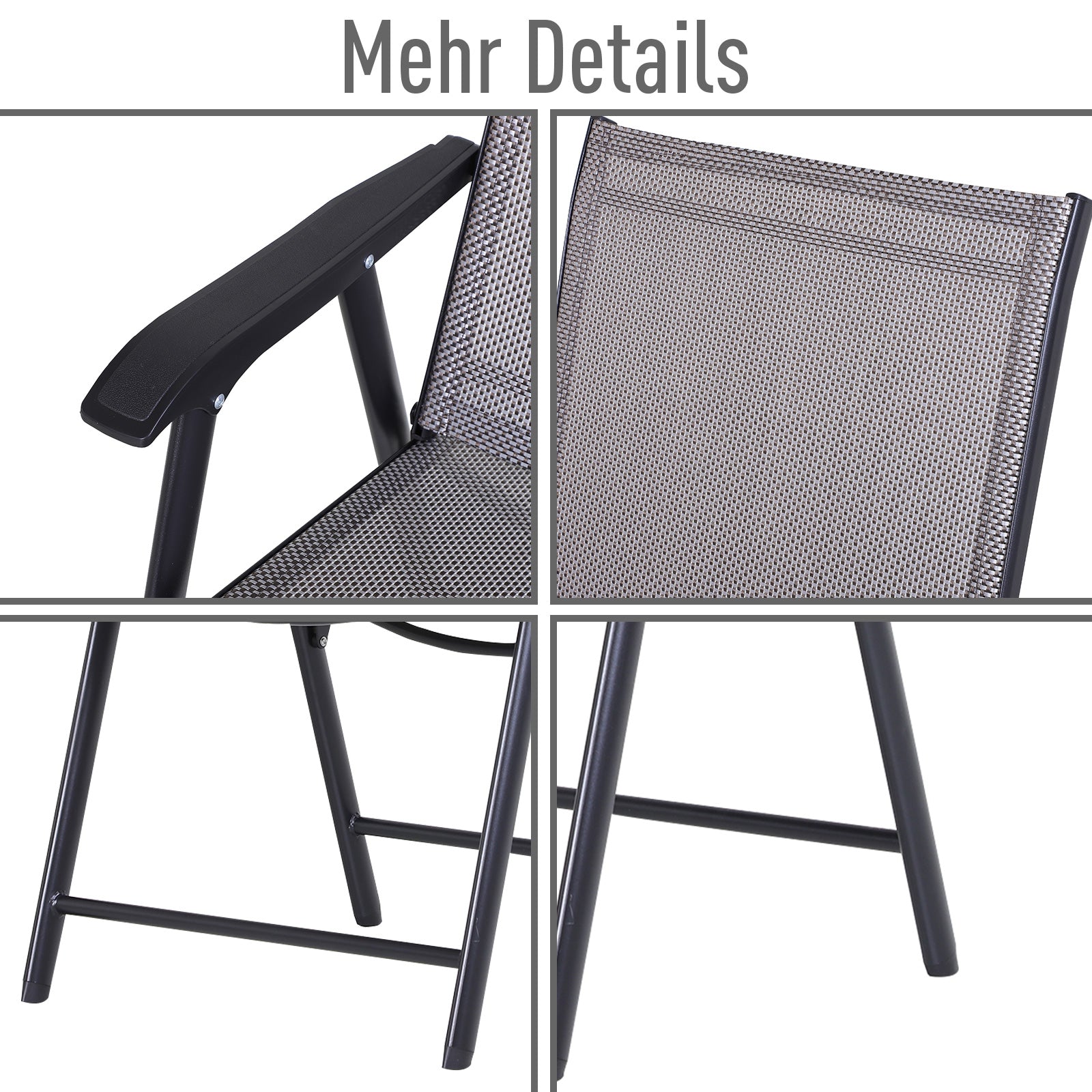 Klappstuhl mit Armlehne 2er Set Campingstuhl Angelstuhl Metall 58 x 64 x 94 cm