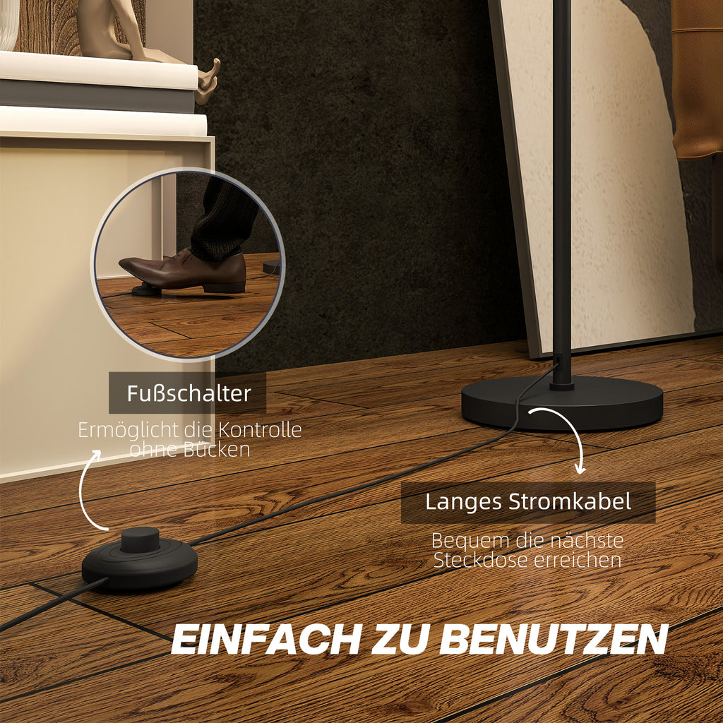Stehlampe, zweifarbiger Lampenschirm, Fußschalter, Metall, Schwarz
