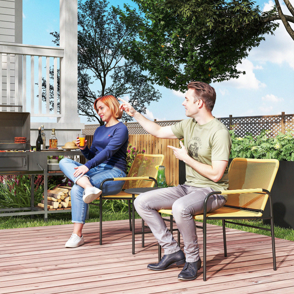 3-tlg. Rattan Bistroset, Sitzgruppe, Gartengarnitur mit 2 Gartensesseln, Couchtisch 54 x 66 x 76 cm