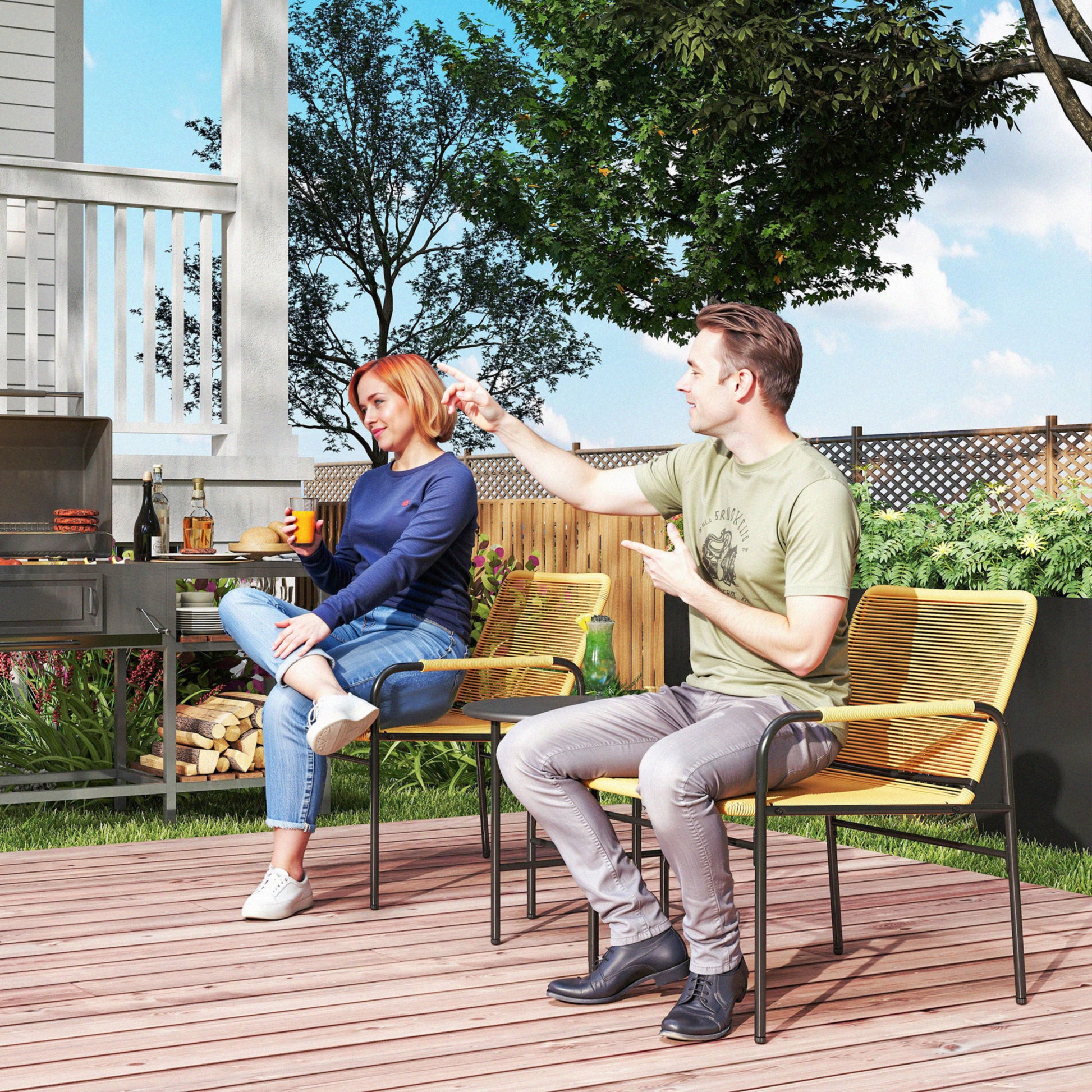 3-tlg. Rattan Bistroset, Sitzgruppe, Gartengarnitur mit 2 Gartensesseln, Couchtisch 54 x 66 x 76 cm