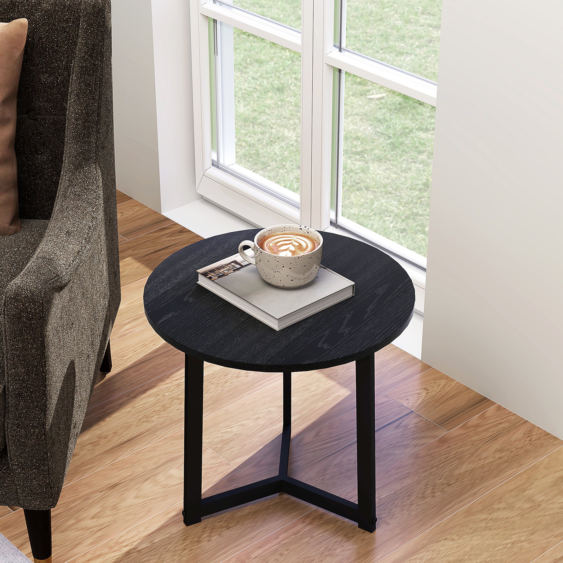 Moderner Couchtisch als 2er-Set, Metallrahmen, MDF, Rundes Design, ineinander verschiebbar