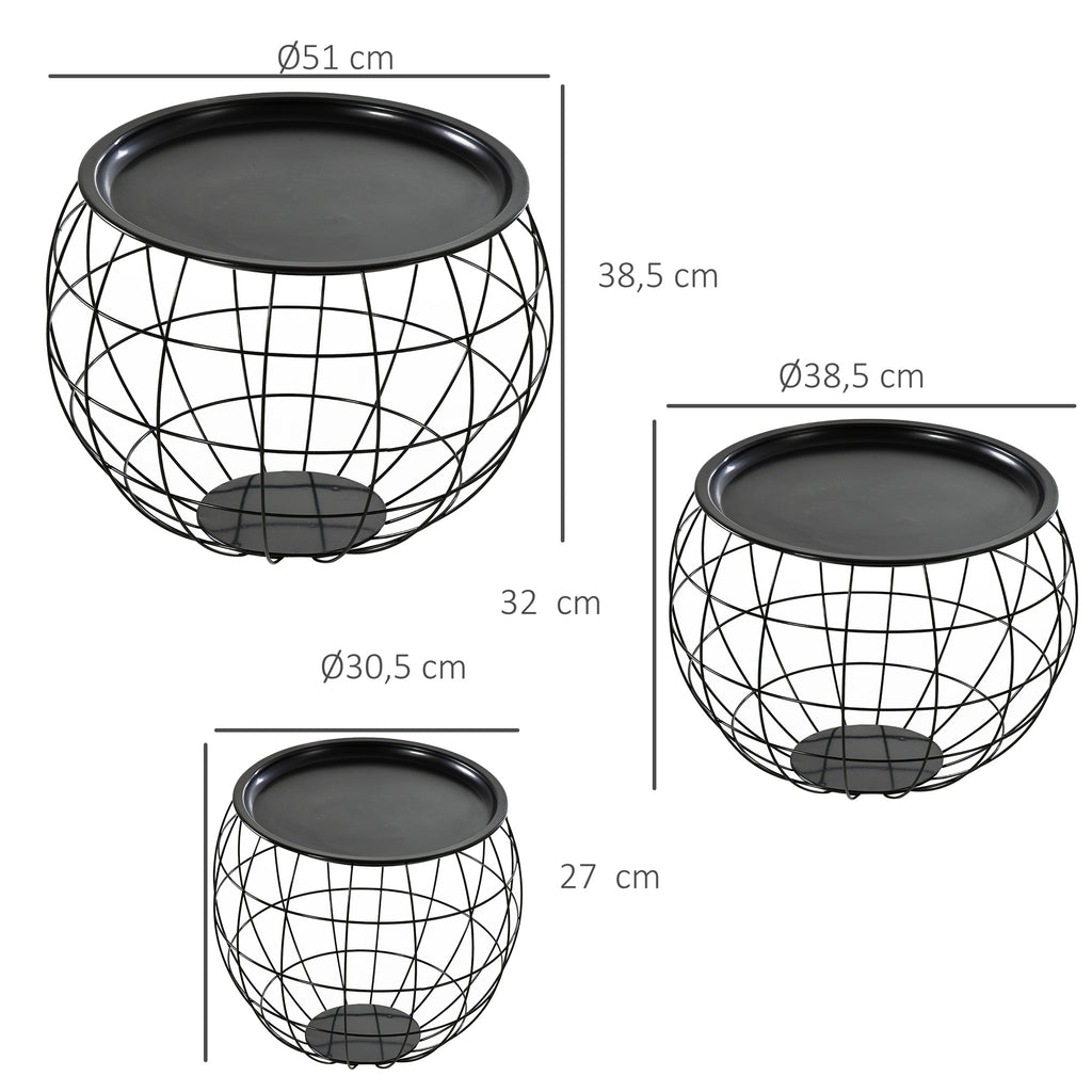 3er Set Couchtisch, Stapeltisch, Beistelltisch, Kaffeetisch, Satztisch, MDF, Natur+Schwarz