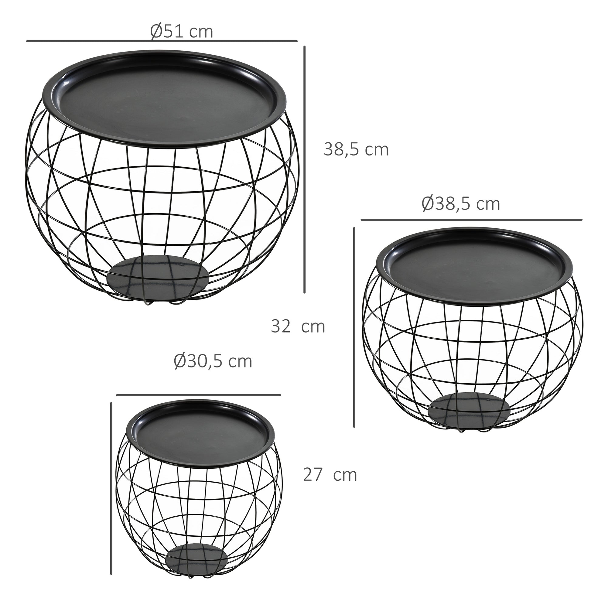 3er Set Couchtisch, Stapeltisch, Beistelltisch, Kaffeetisch, Satztisch, MDF, Natur+Schwarz