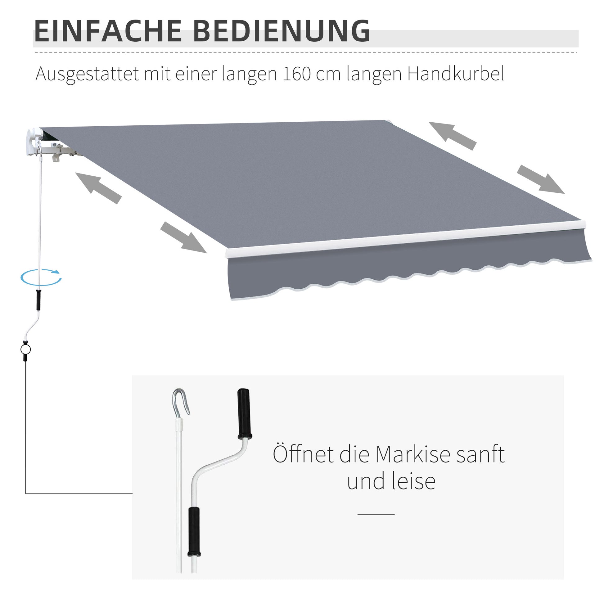 Gelenkarmmarkise Verstellbare Klemmmarkise Terrassenmarkise mit Kurbel 3,95 x 3m
