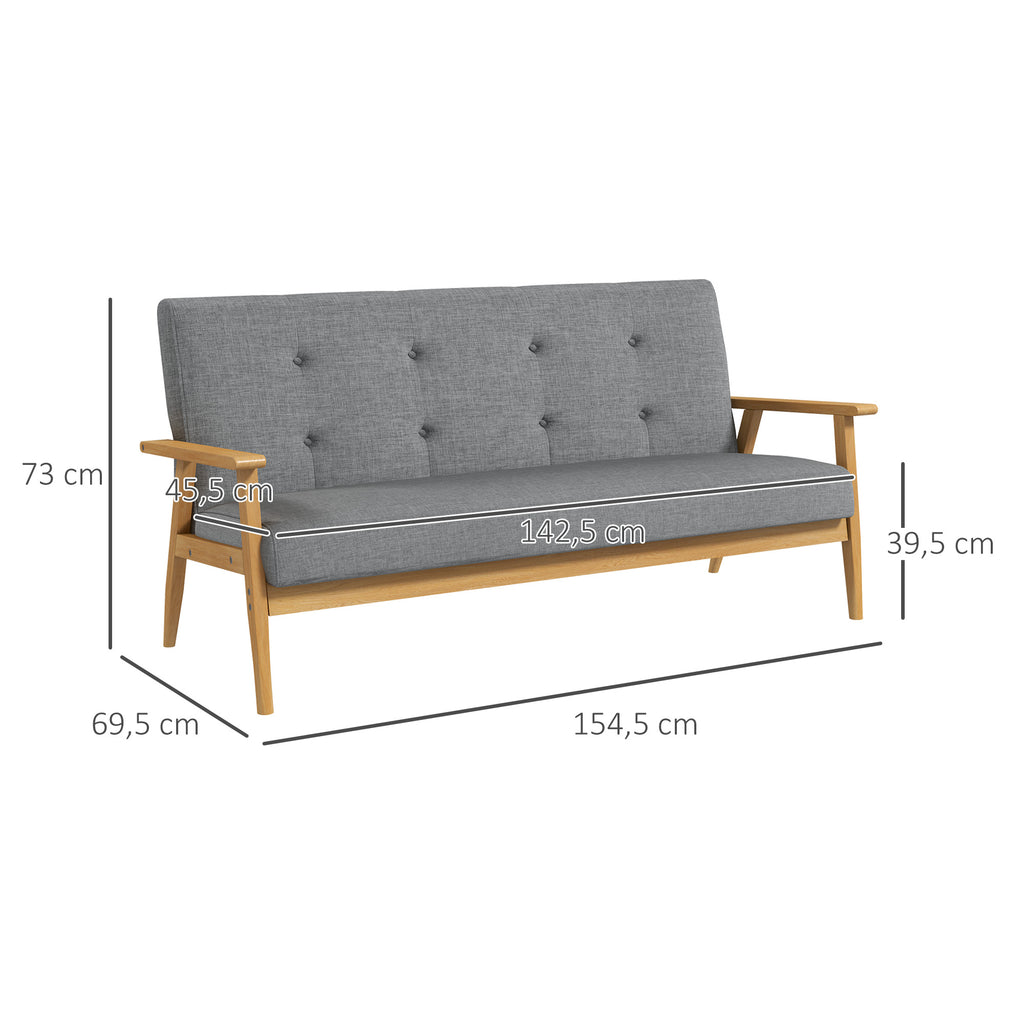 Dreisitzer-Polstersofa, Kautschukholz, 154,5 x 69,5 x 73 cm, Grau
