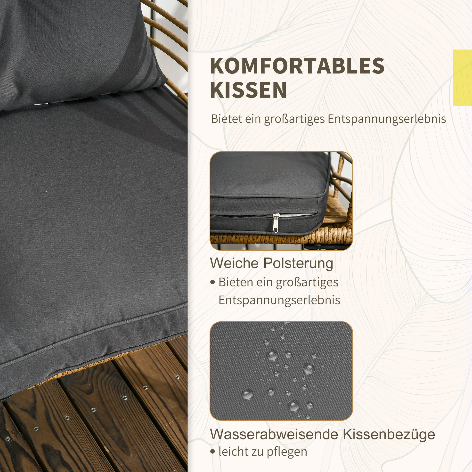 3-teiliges Bistro-Set, wetterbeständig, 1 Beistelltisch, 2 Stühle, 62 cm x 65 cm x 78 cm