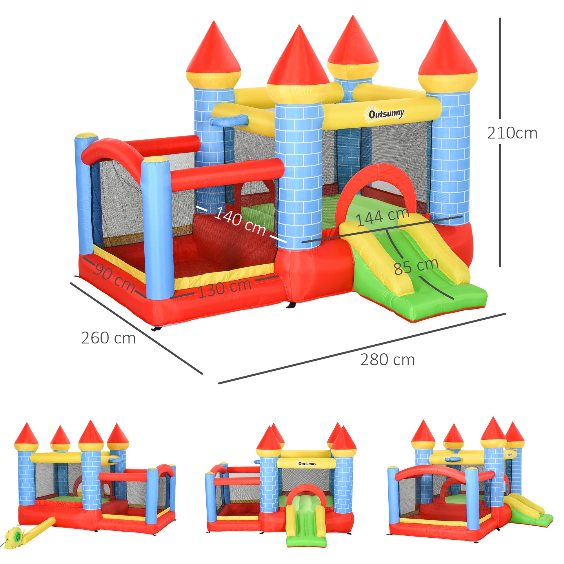 Aufblasbare Hüpfburg mit Rutsche Pool für 3 Kinder Burg mit Gebläse,3-8 Jahre 280x260x210 cm