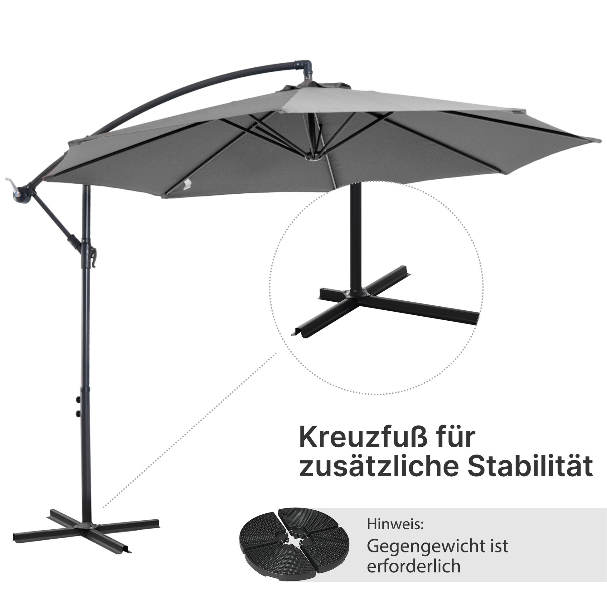 Sonnenschirm mit Kurbel Wetterbeständig 3 m x 3 m x 2,5 m Stahl Polyester - Konfigurierbare Farben!!!