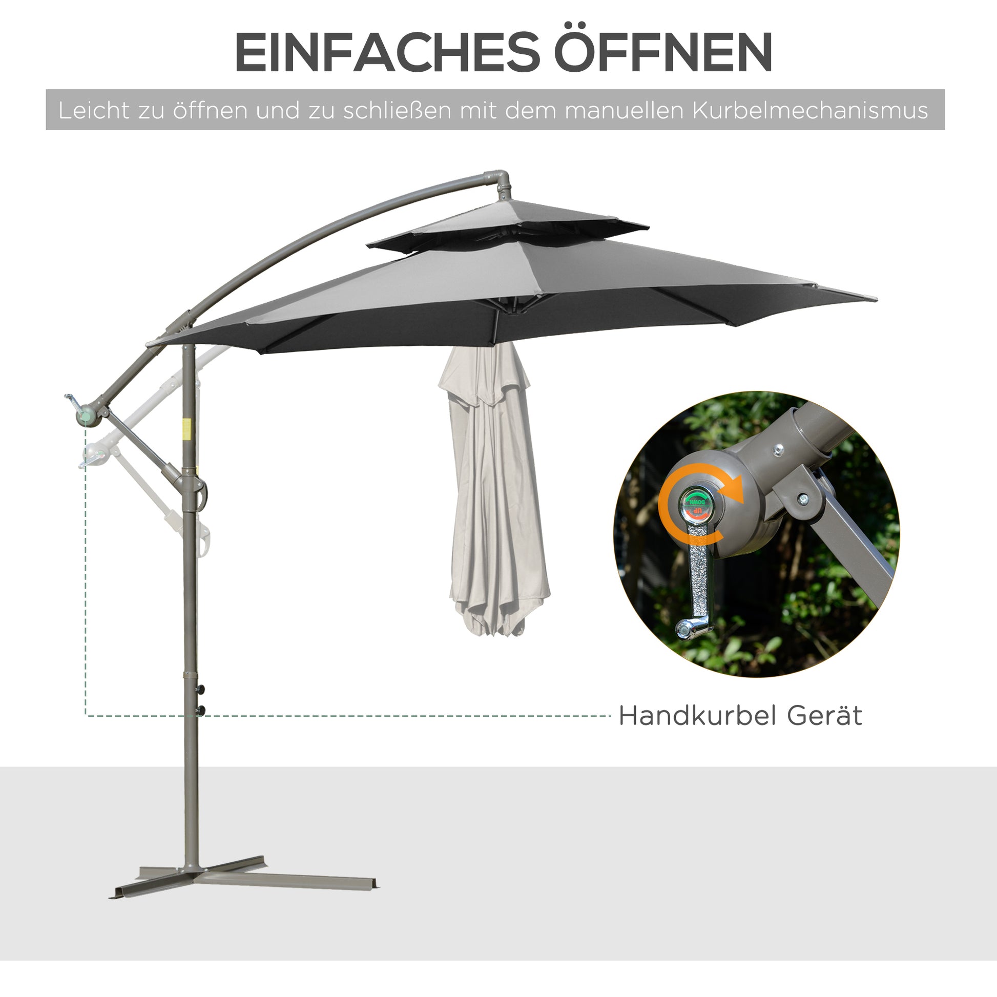 Sonnenschirm Ø2,67 mit Doppeldach Kreuzbasis Stahl Outdoor Sonnenschutz Polyester Stahl