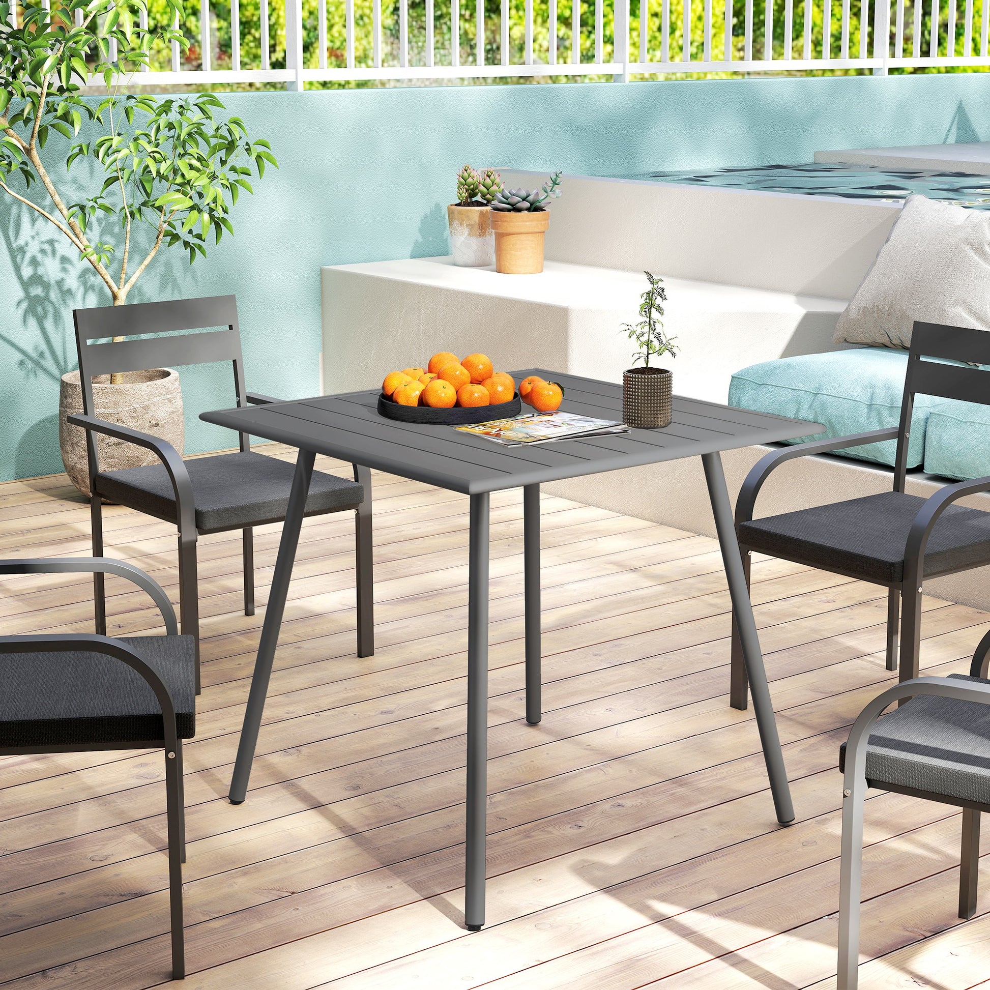 Gartentisch, Outdoor-Esstisch für 4 Personen, Stahlrahmen, leicht zu reinigen, rostbeständig!