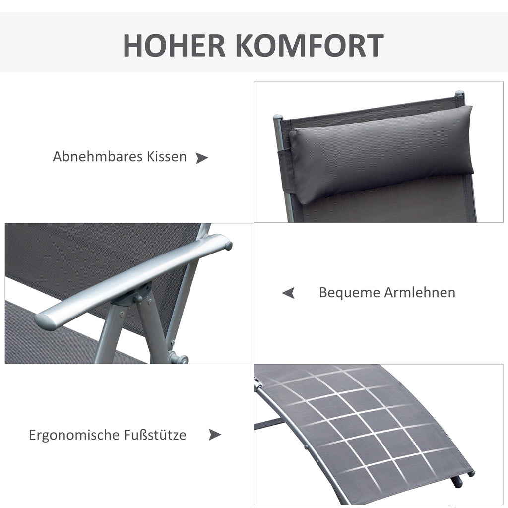 Sonnenliege klappbar mit Kissen, mit 7-Fach verstellbare Rückenlehne Gartenliege bis 165 kg