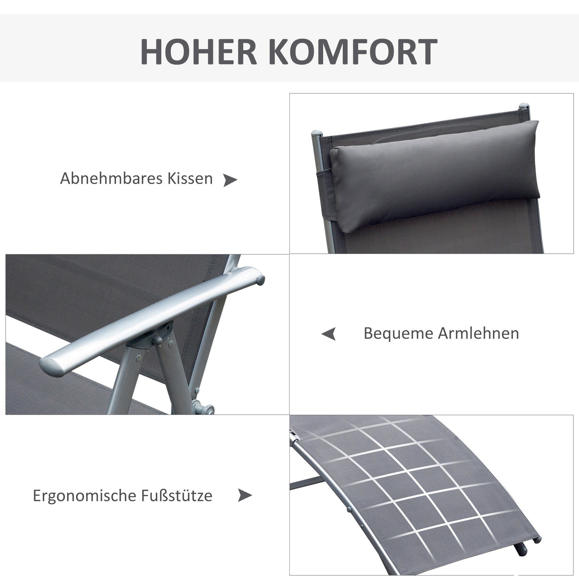 Sonnenliege klappbar mit Kissen, mit 7-Fach verstellbare Rückenlehne Gartenliege bis 165 kg