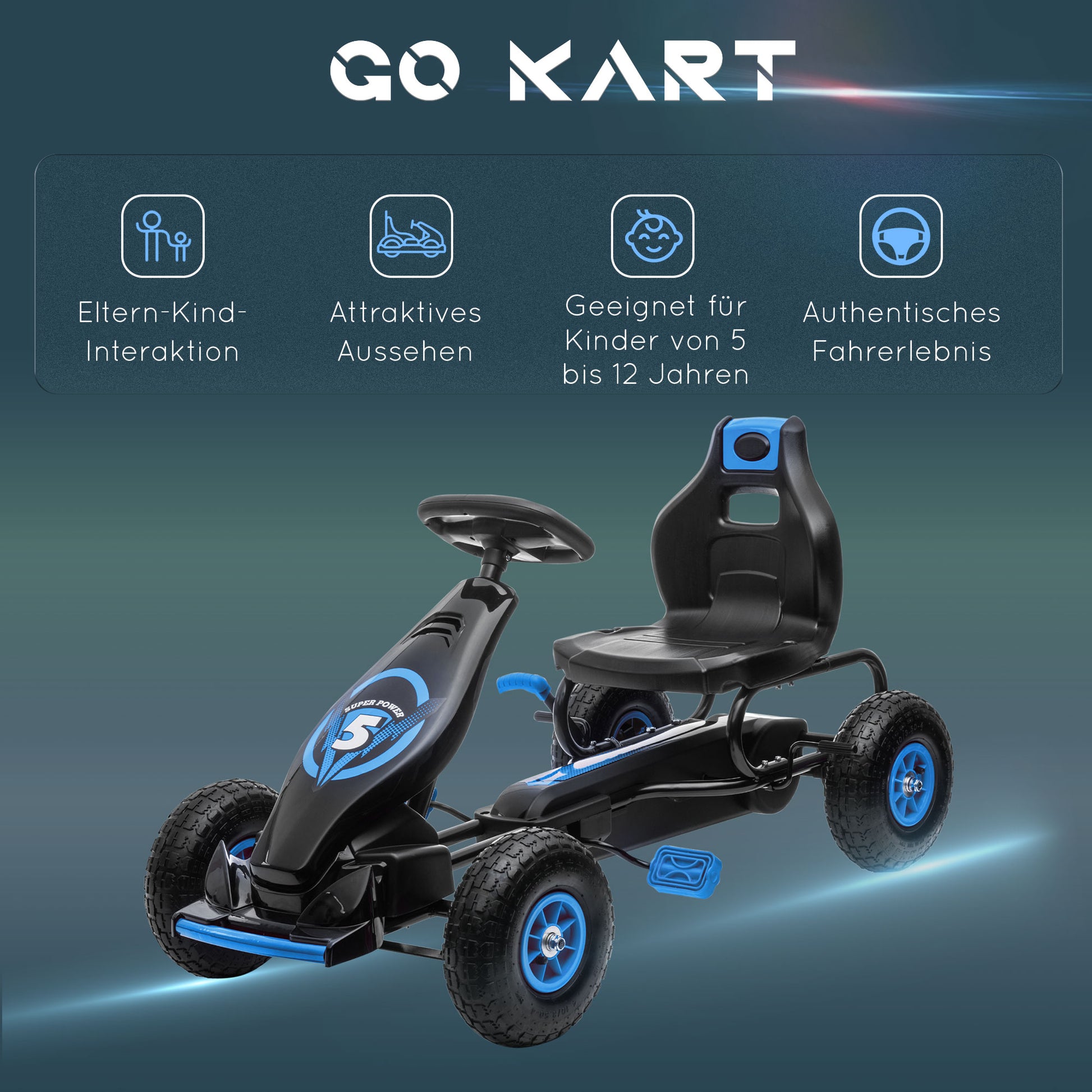 Kinder-Gokart, mit Pedalen, verstellbarem Sitz, In- und Outdoor, ab 5 Jahren, 121 x 58 x 61 cm
