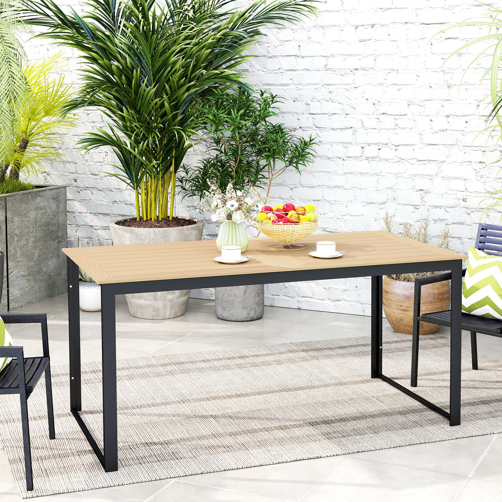 Gartentisch für 6 Personen 160 x 80 cm Wetterfest Balkontisch mit Lamellen-Tischplatte