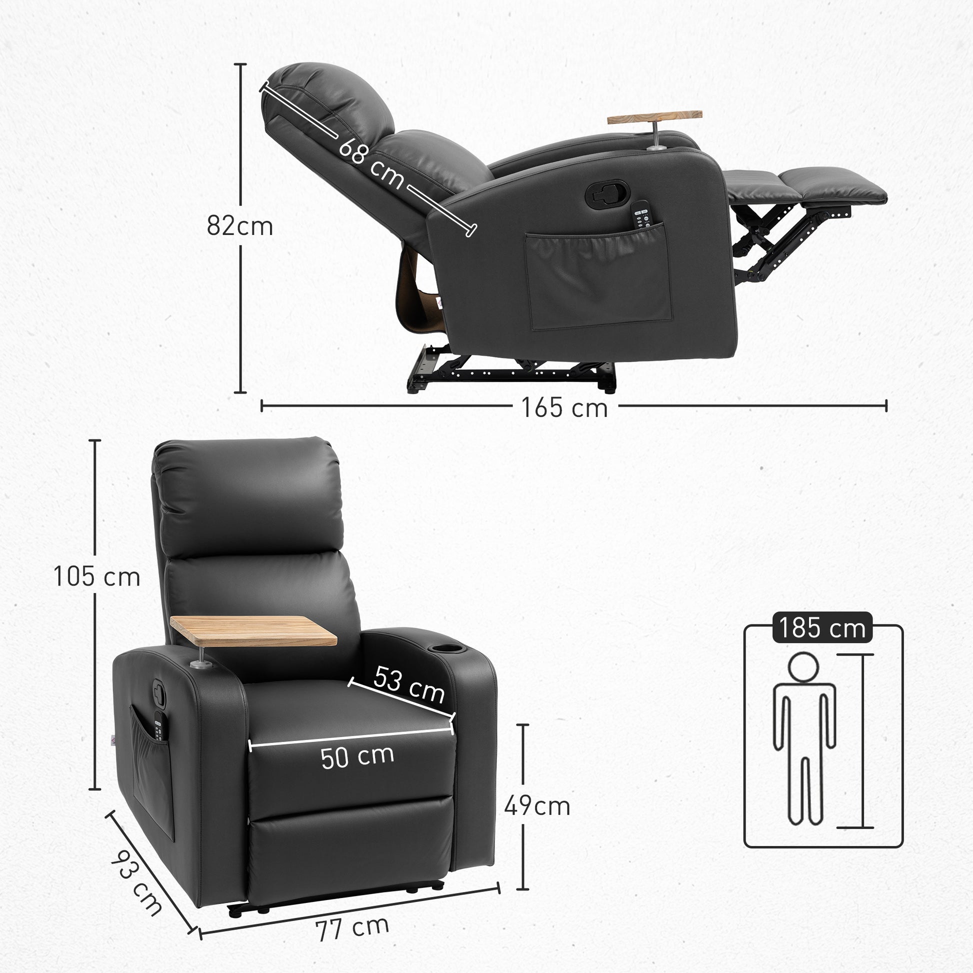 Massagesessel Relaxsessel Liegesessel, 1 Klapptisch, 1 Fußstütze; 77 cm x 93 cm x 105 cm