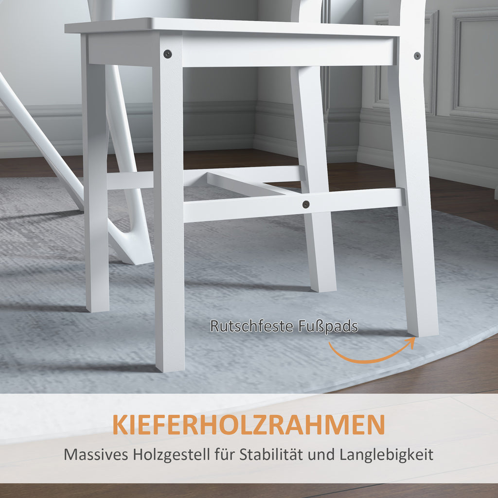 Esszimmerstühle 2er Set Holz Küchenstuhl mit Leistenrücklehne, Rutschfest, Weiß