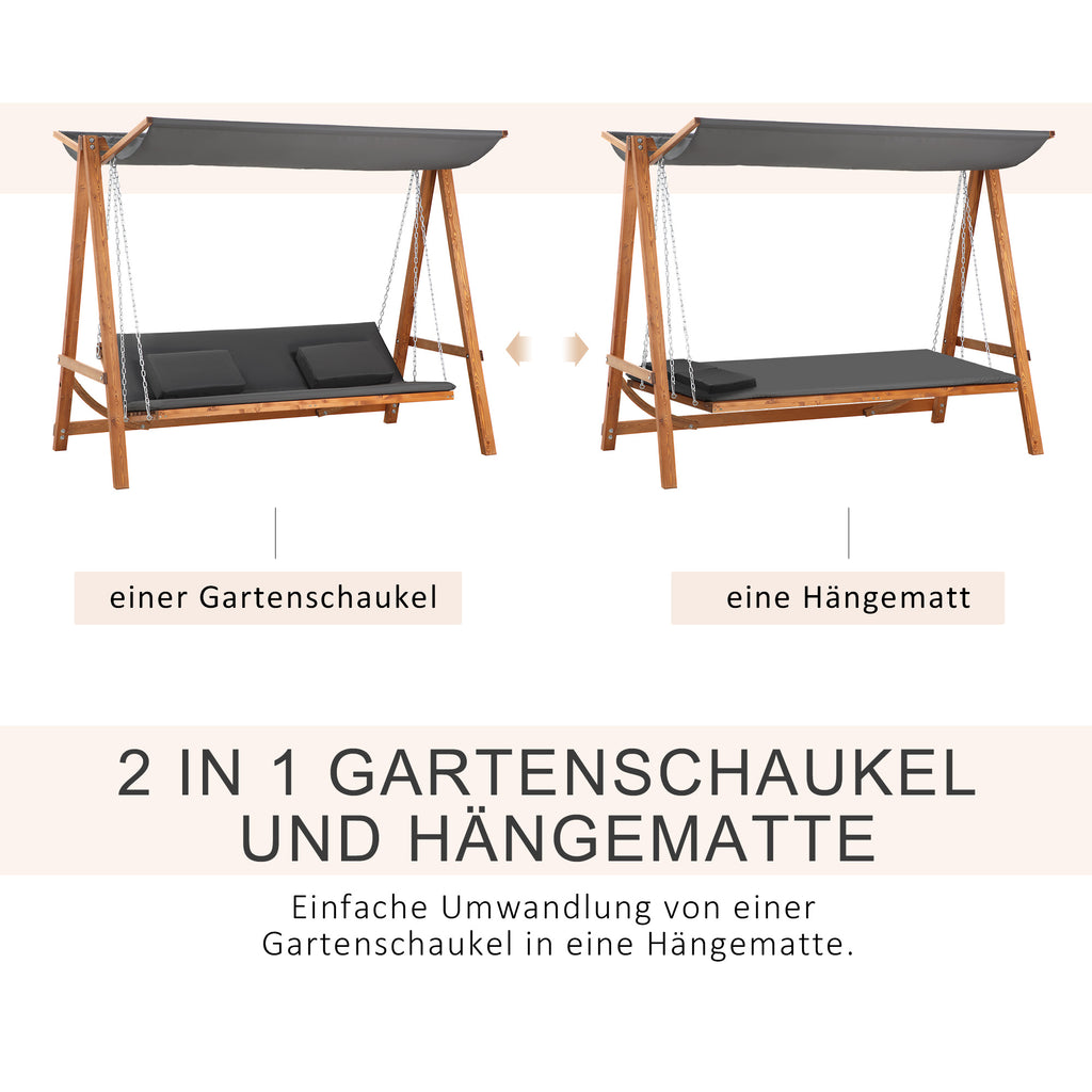 3-Sitzer Gartenschaukel mit verstellbarem Sonnendach Schaukelbank belast 250kg Grau+Teak