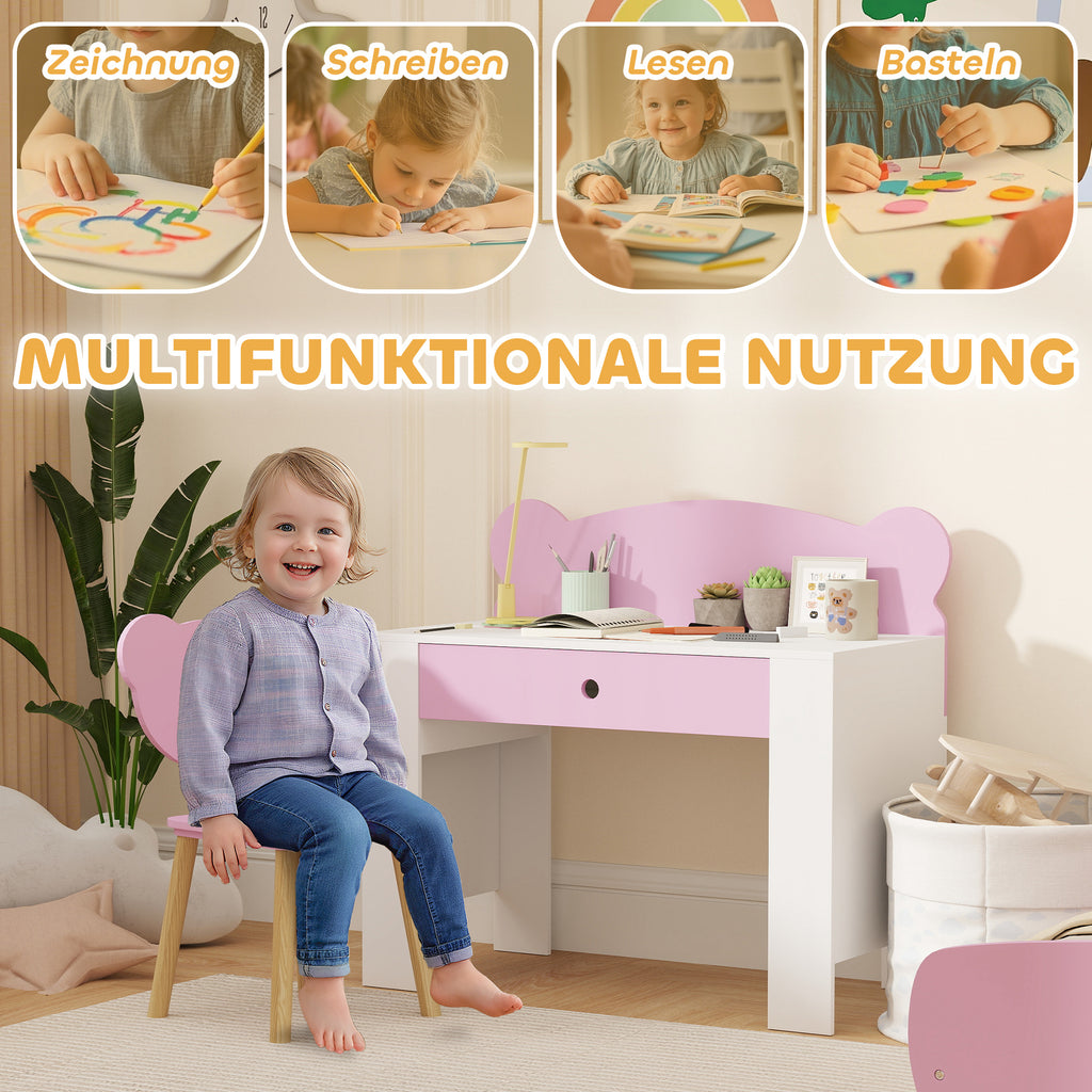 Schreibtisch-Set für Kinder, Schublade, zum Schreiben und Basteln, 3-8 Jahre, Rosa