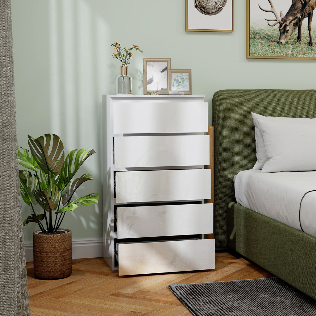 Kommode Sideboard Schubladenkommode, 5 Schubladen, 55 cm x 34 cm x 100 cm, Weiß