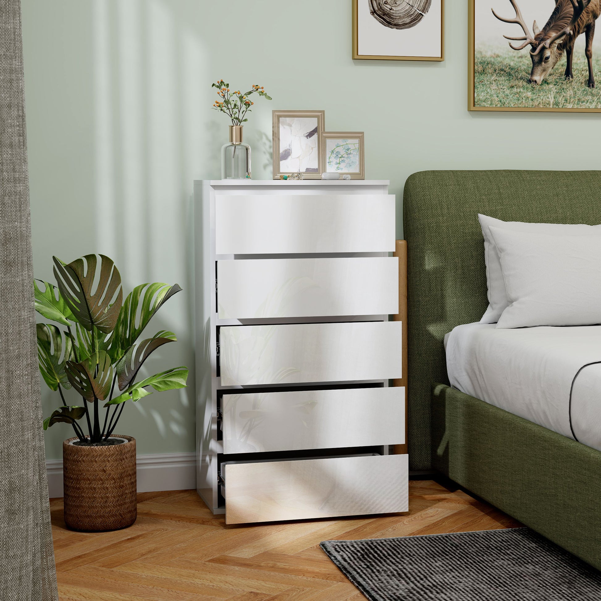 Kommode Sideboard Schubladenkommode, 5 Schubladen, 55 cm x 34 cm x 100 cm, Weiß