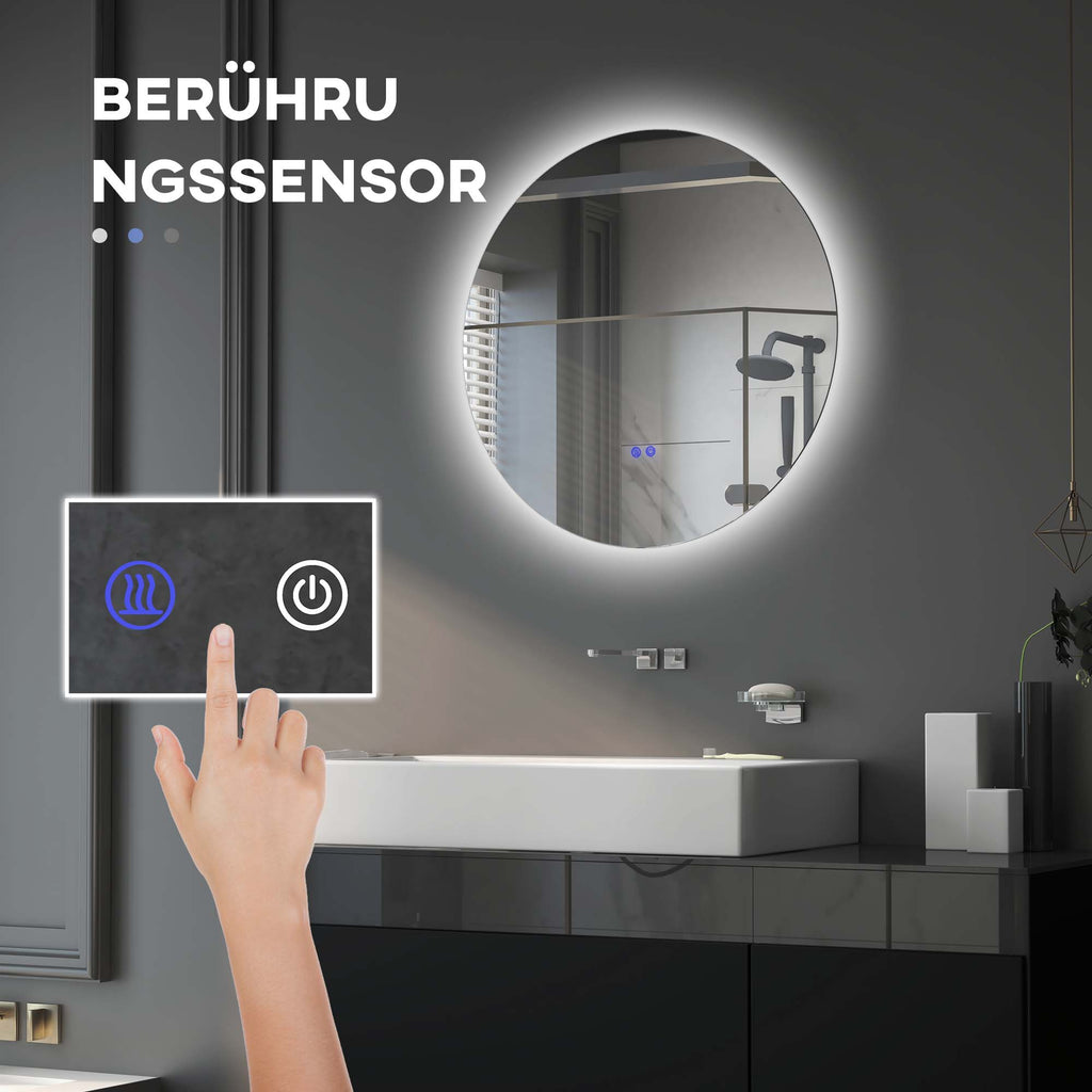Badezimmerspiegel, LED, Farbwechsel, Antibeschlag, Touch-Schalter, IP44, Ø 60 cm, Weiß