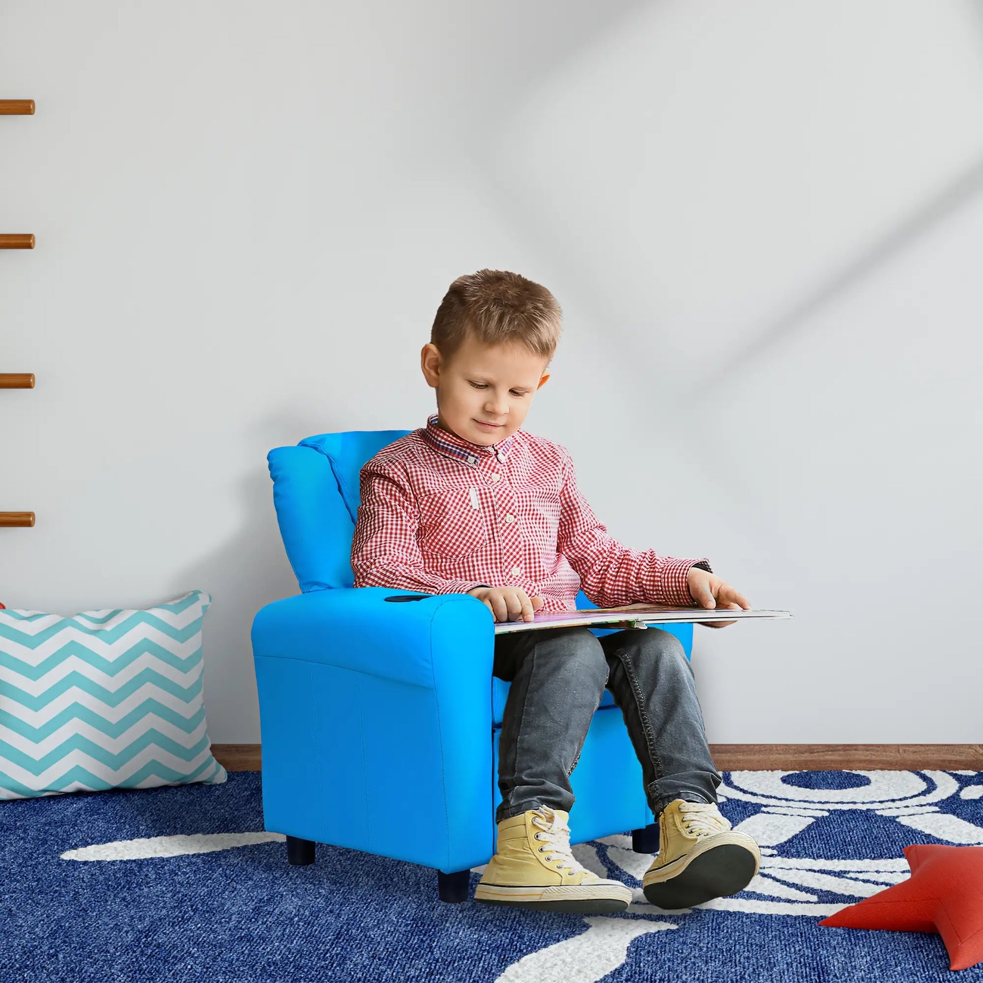 Kindersessel, Minisessel, Kindersofa für 3-6 Jahre alt, Liegefunktion, Becherhalter, 62 x 56 x 69 cm