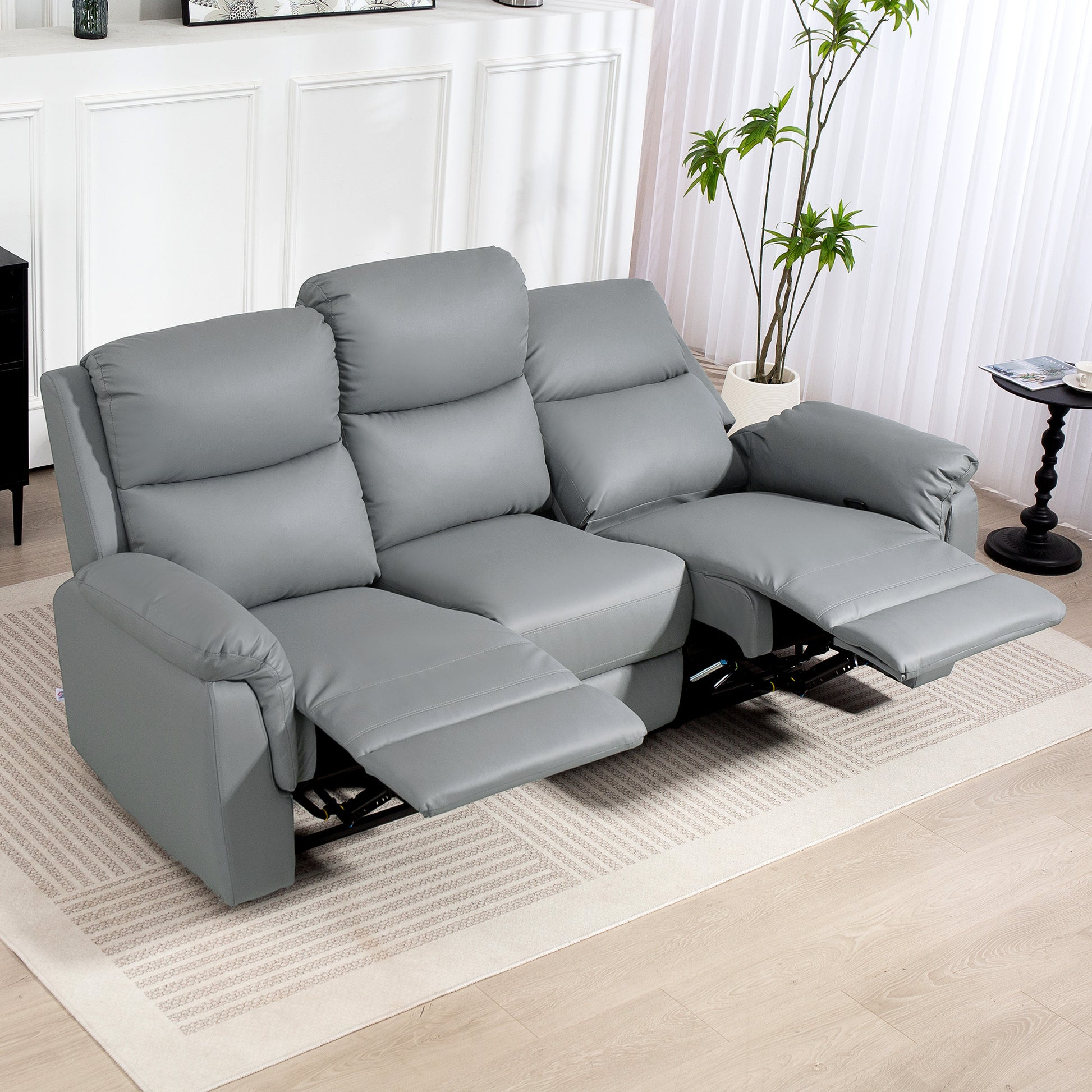 3-Sitzer-Sofa, linker und rechter Sitz zurücklehnbar, anpassbare Fußstütze, Kunstlederbezug, Dunkelgrau