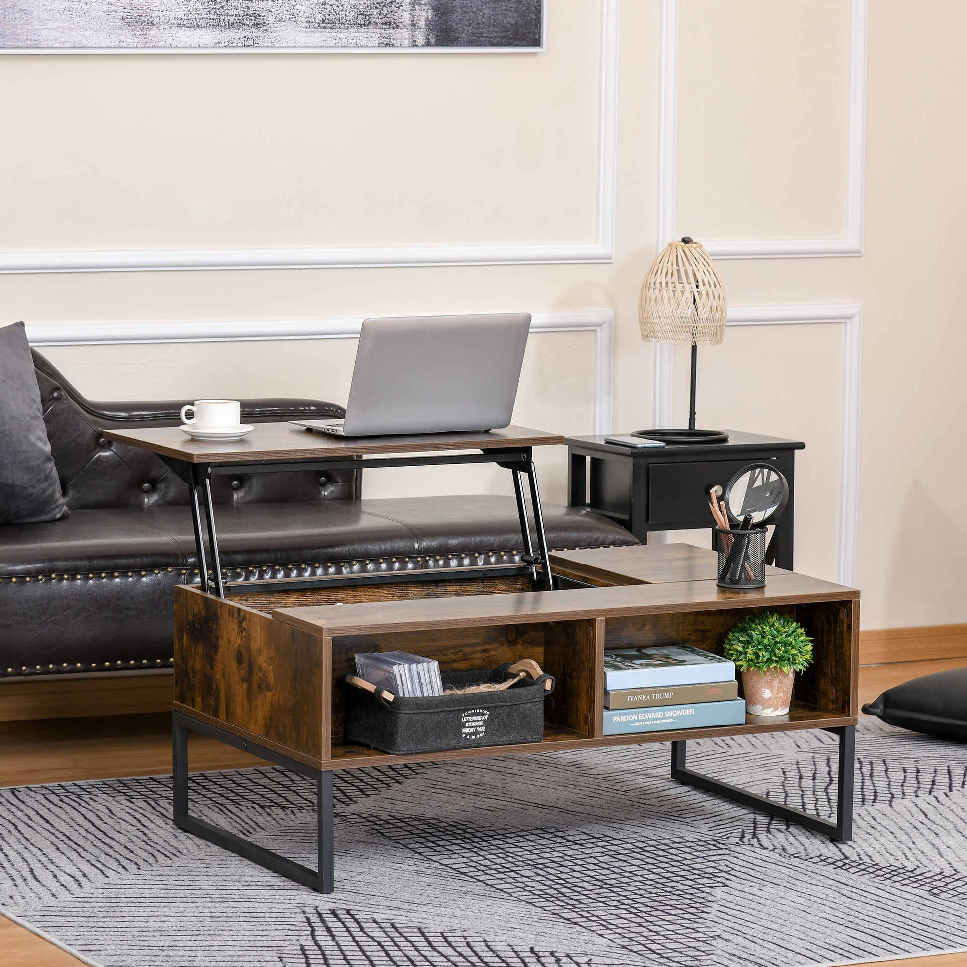 Couchtisch mit Höhenverstellbarer Platte Spanplatte Braun 100 x 60 x 44 cm