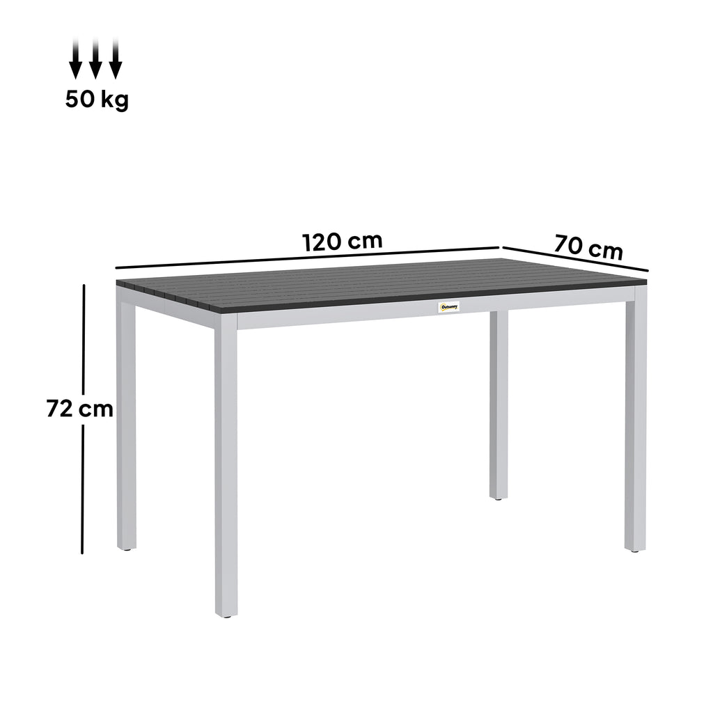 Gartentisch Aluminium 120x70 cm Wetterfest Balkontisch mit Holzoptik, für 4-6 Personen