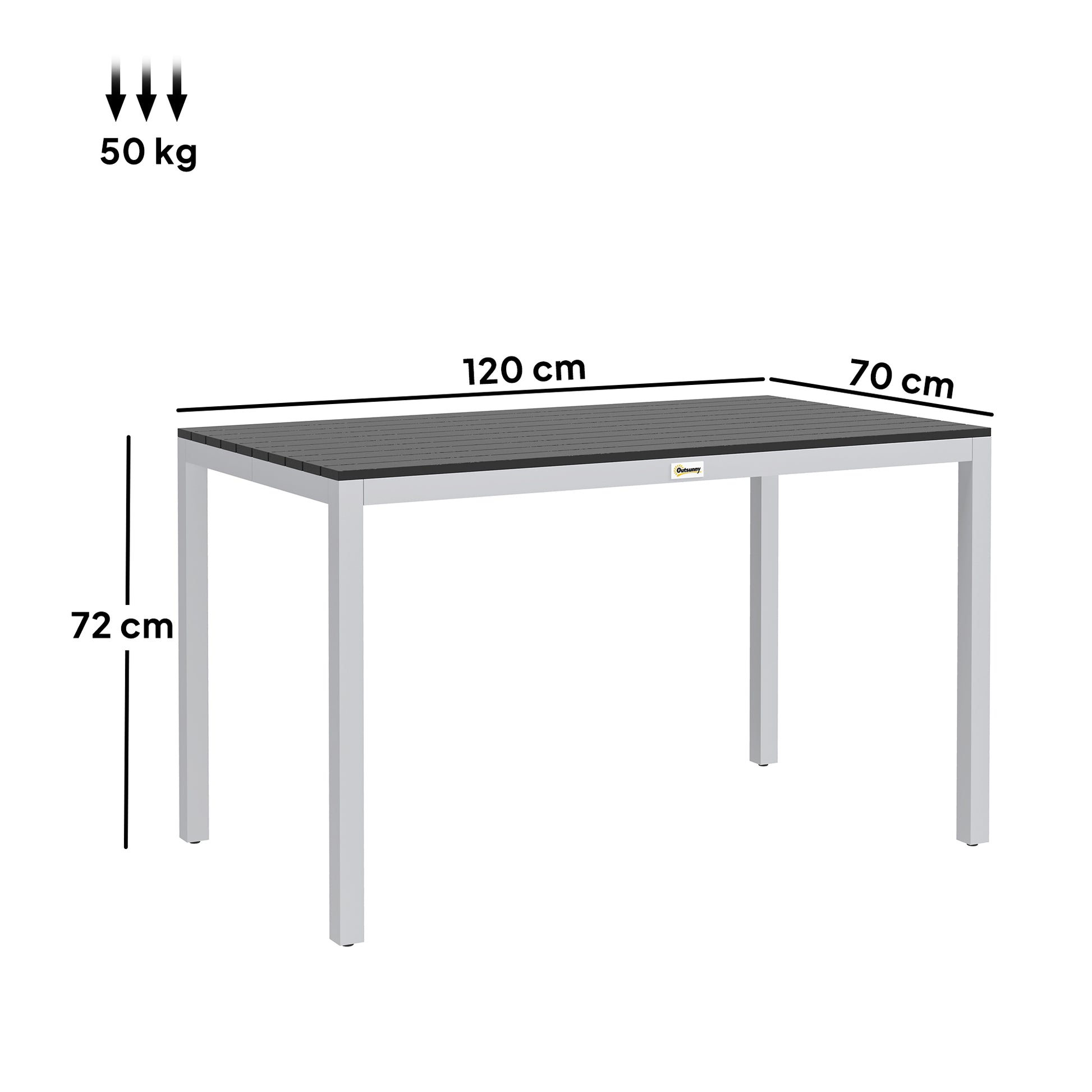 Gartentisch Aluminium 120x70 cm Wetterfest Balkontisch mit Holzoptik, für 4-6 Personen