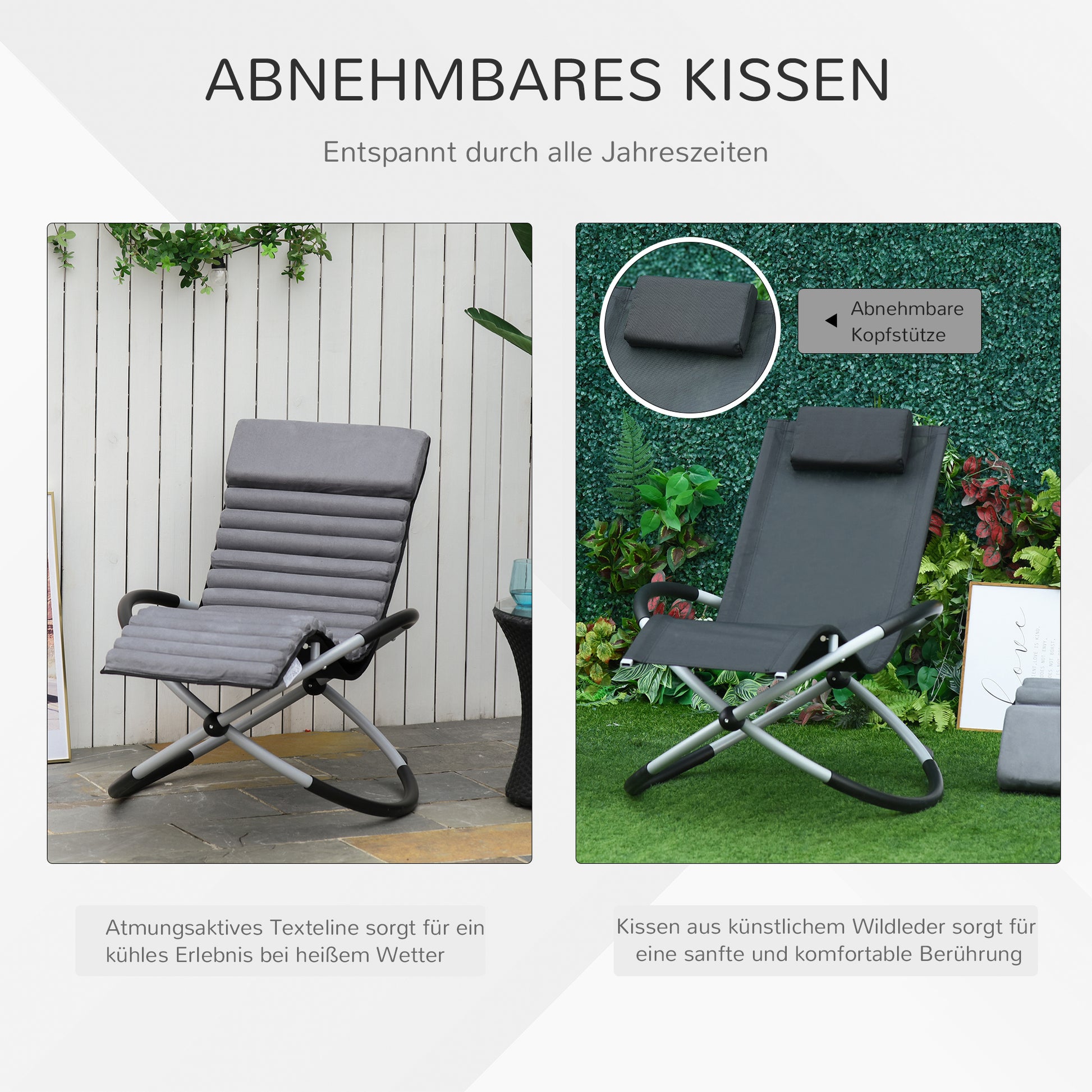 Schaukelstuhl ergonomischer 2 In 1 Gartenstuh Schaukelliege Metall Texteline kugelförmig