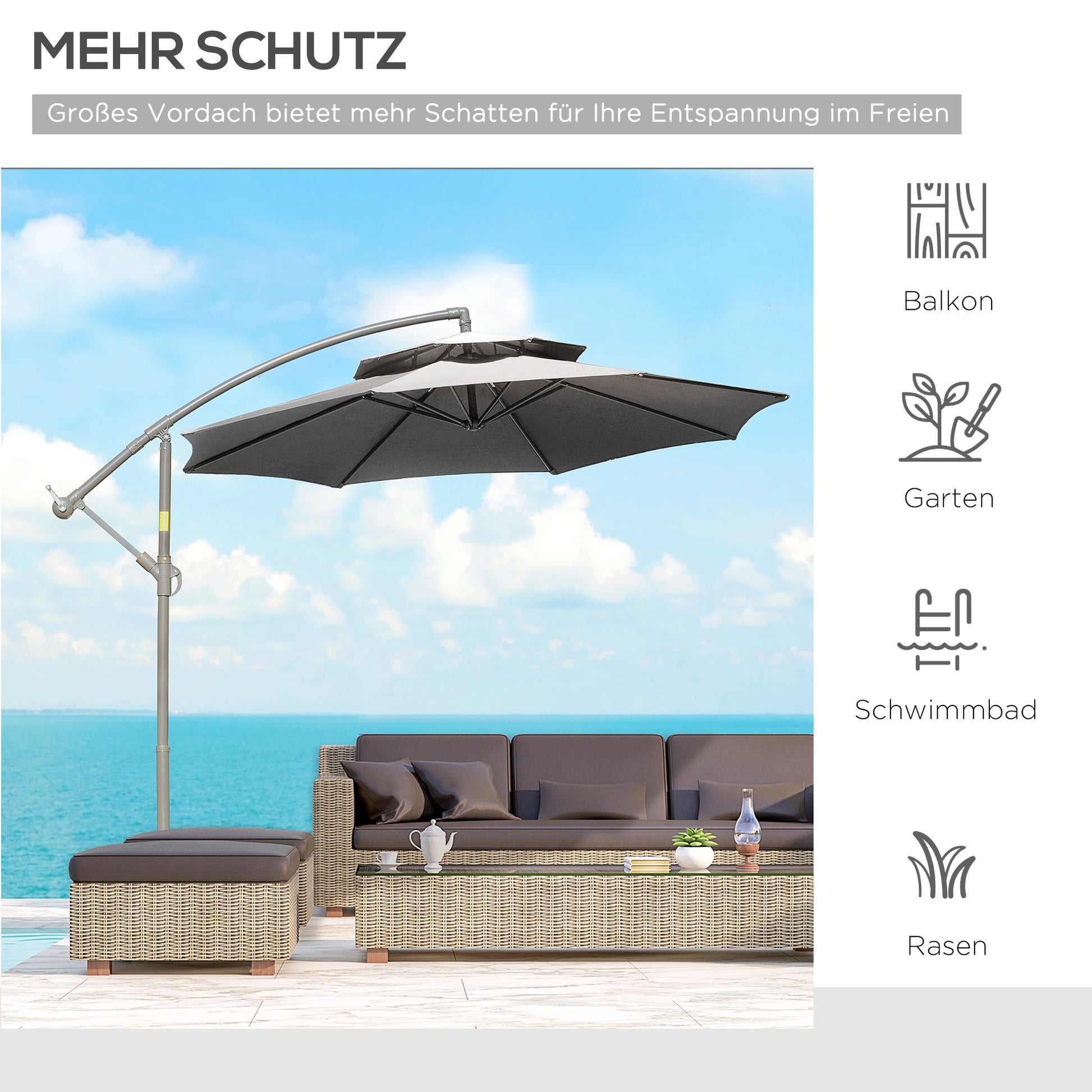 Sonnenschirm Ø2,67 mit Doppeldach Kreuzbasis Stahl Outdoor Sonnenschutz Polyester Stahl