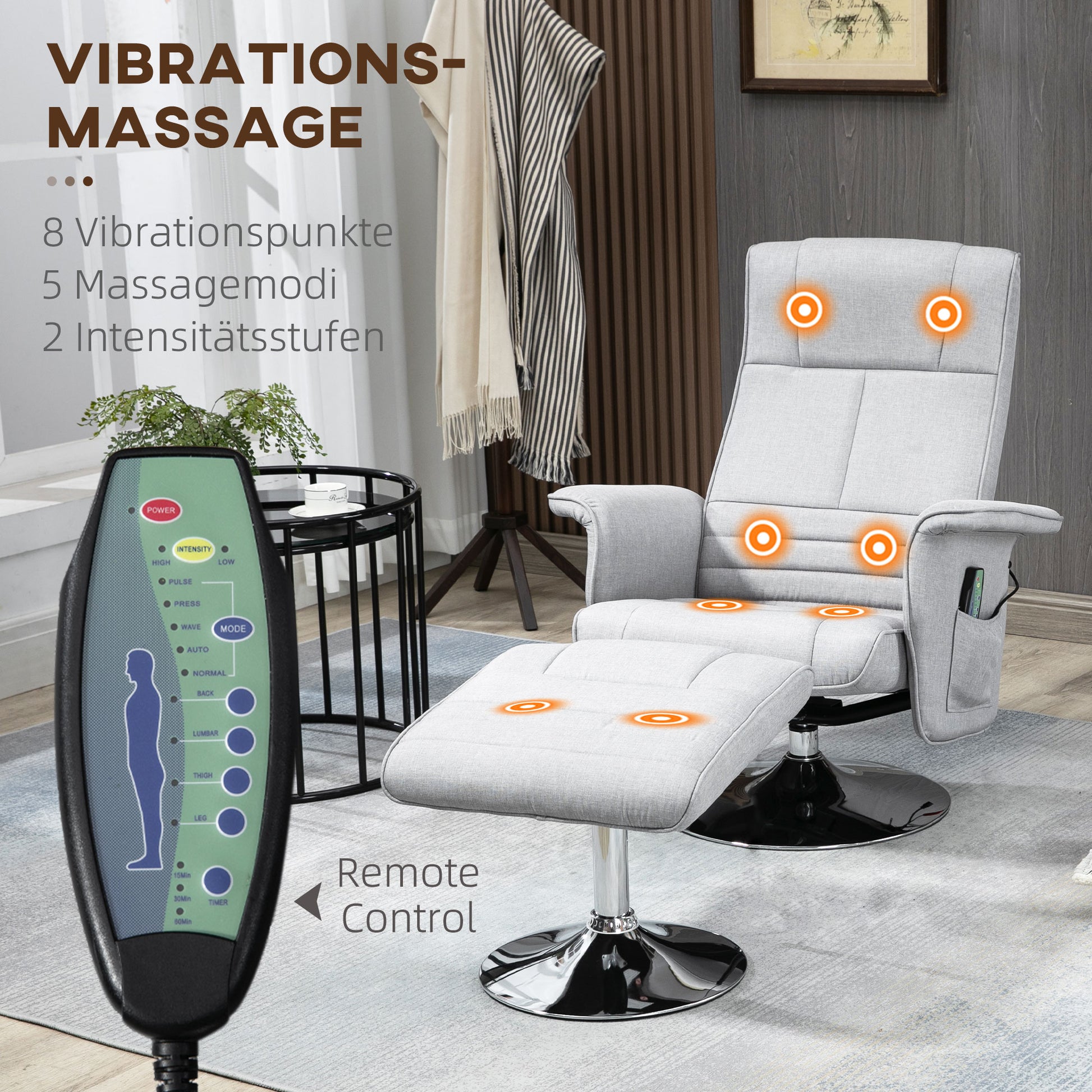 Massagesessel mit Hocker, neigbare Lehne, 78 x 95 x 88 cm