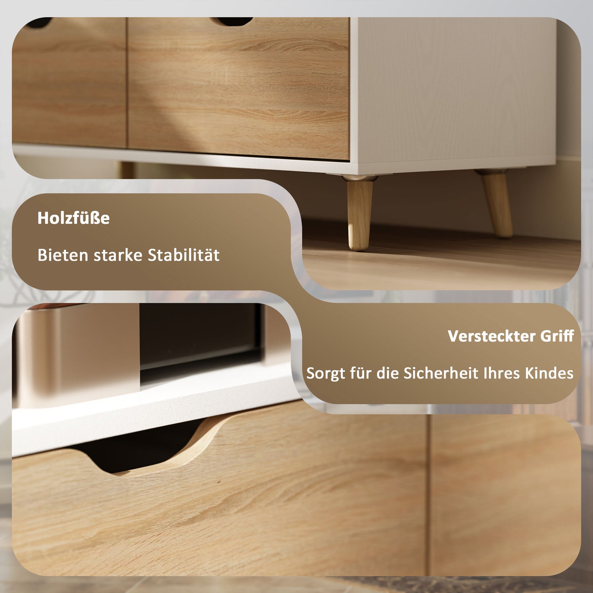 TV-Schrank, TV-Kommode mit Schubladen, Offene Regale, Holz, 99 x 39 x 58 cm