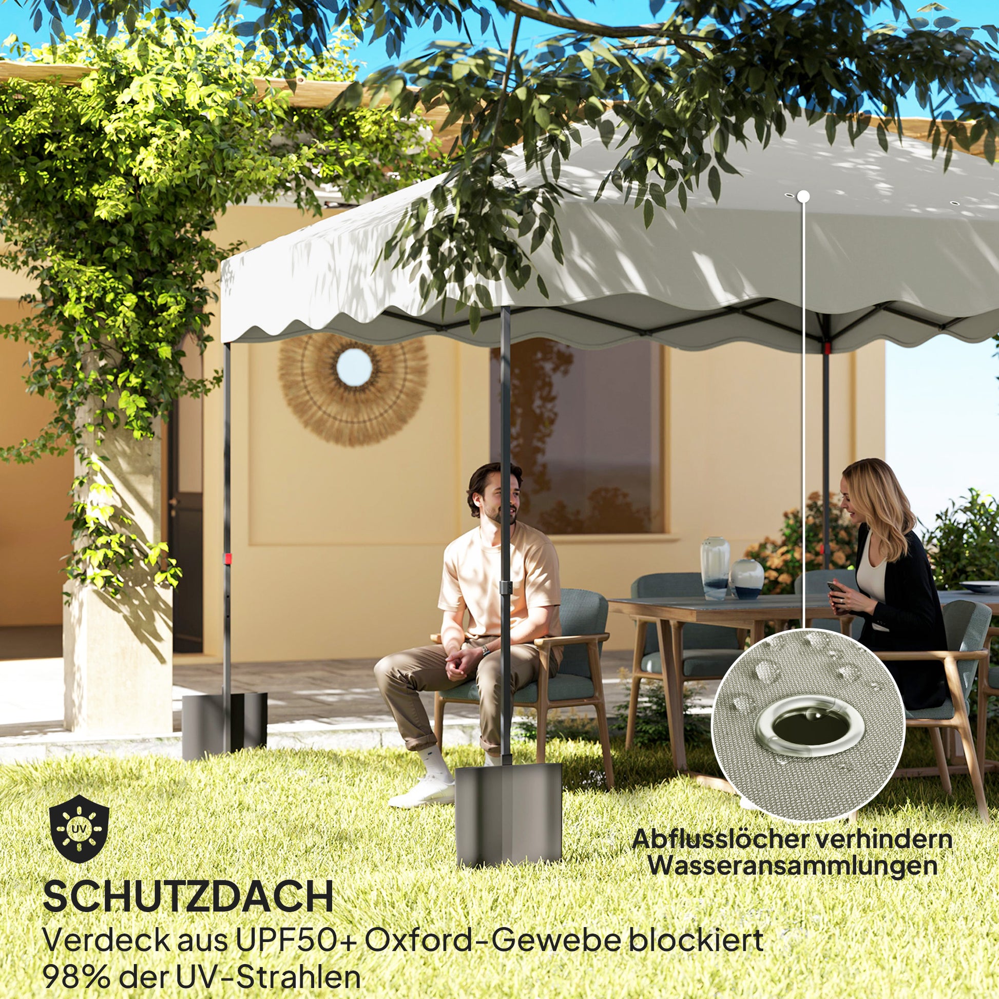 Pop-up-Pavillon 3 x 3m, Höhenverstellbares Gartenzelt, mit Rolltasche, Terrasse, Metall, Stoff