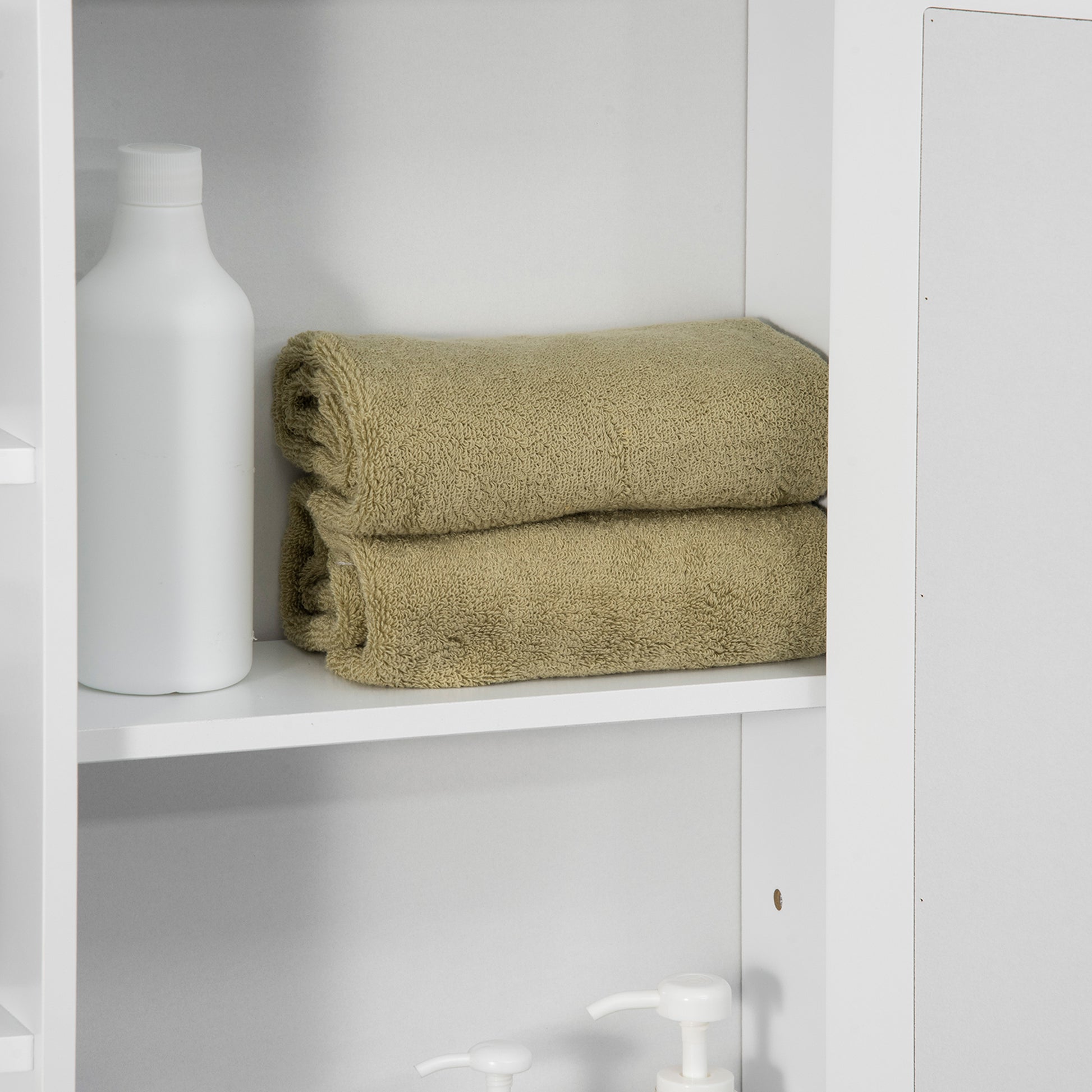 Spiegelschrank, 8 Fächer, Spiegeltüren, wasserbeständig, 66 cm x 17 cm x 63 cm, Weiß