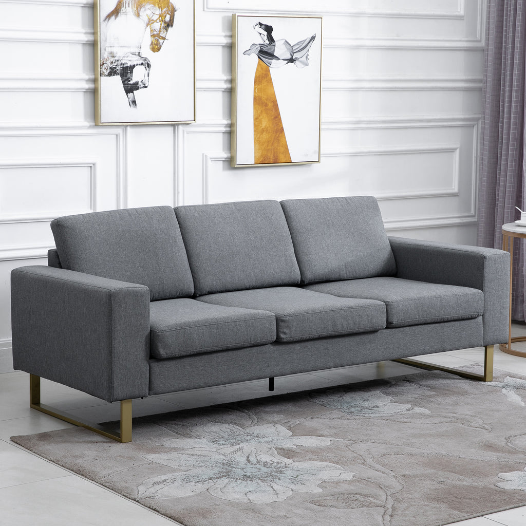 3-Sitzer-Sofa, Couch mit Vollholzrahmen, Metallbeine, schlichtes Design, Hellgrau/Dunkelgrau